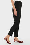 Effortlessly classic Black Audrey Pants with slimming fit, paired with fun burgundy slingback heels, exude high-end style for a confident, polished look.