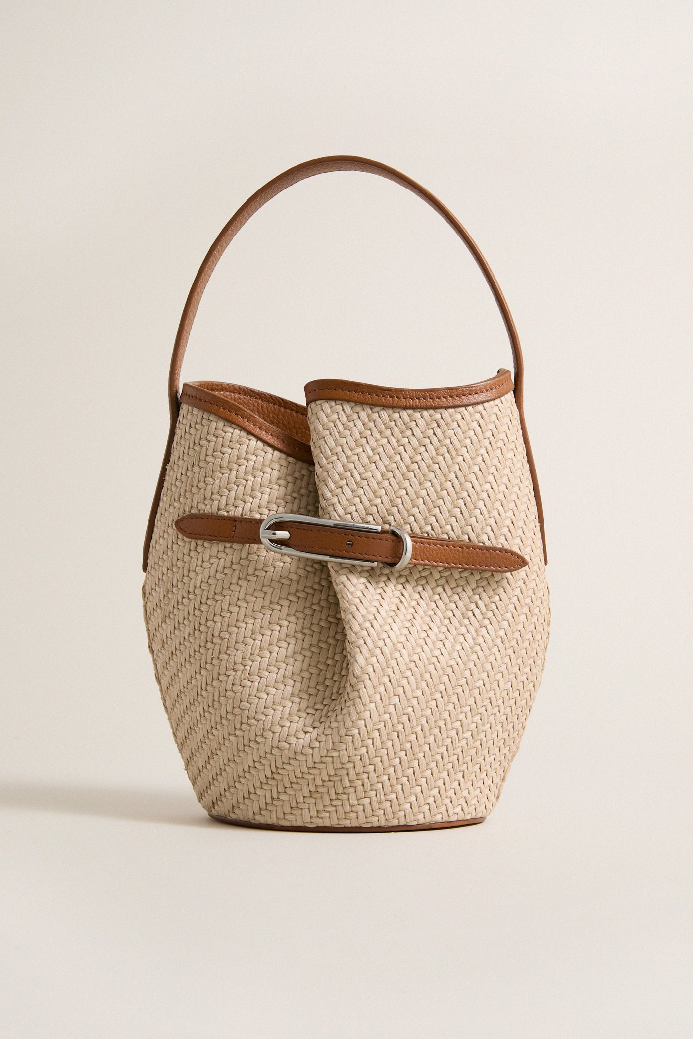 Raffia Mini Belted Bucket Bag