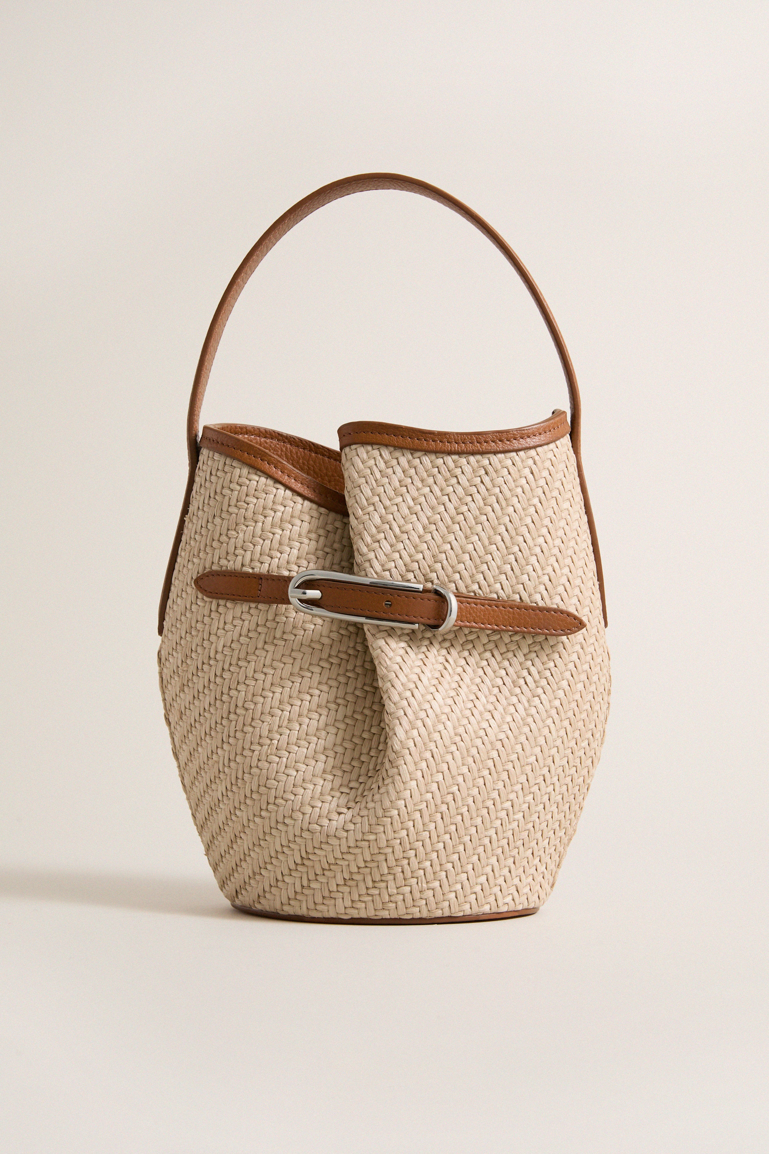 Raffia Mini Belted Bucket Bag