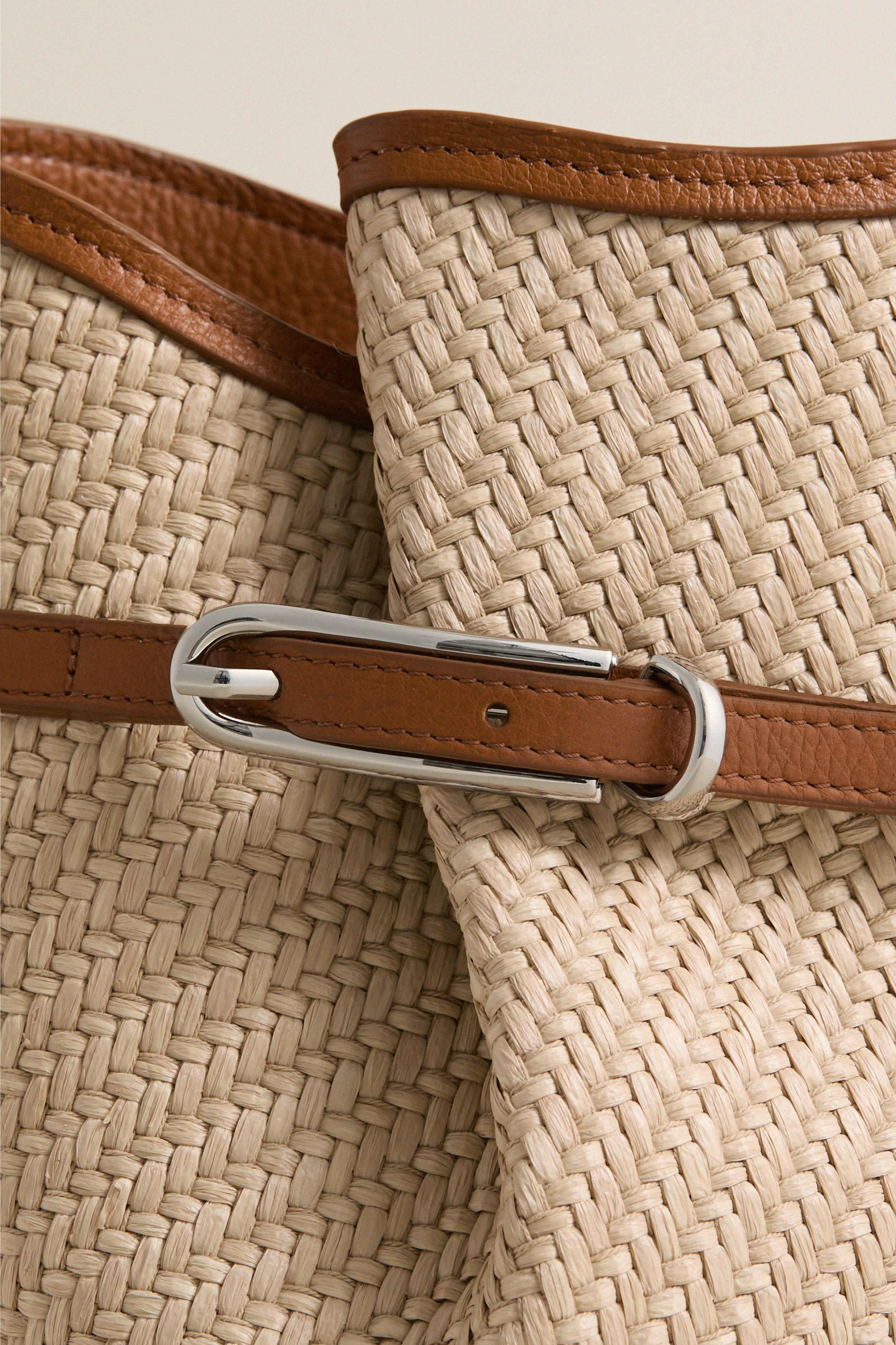 Raffia Mini Belted Bucket Bag