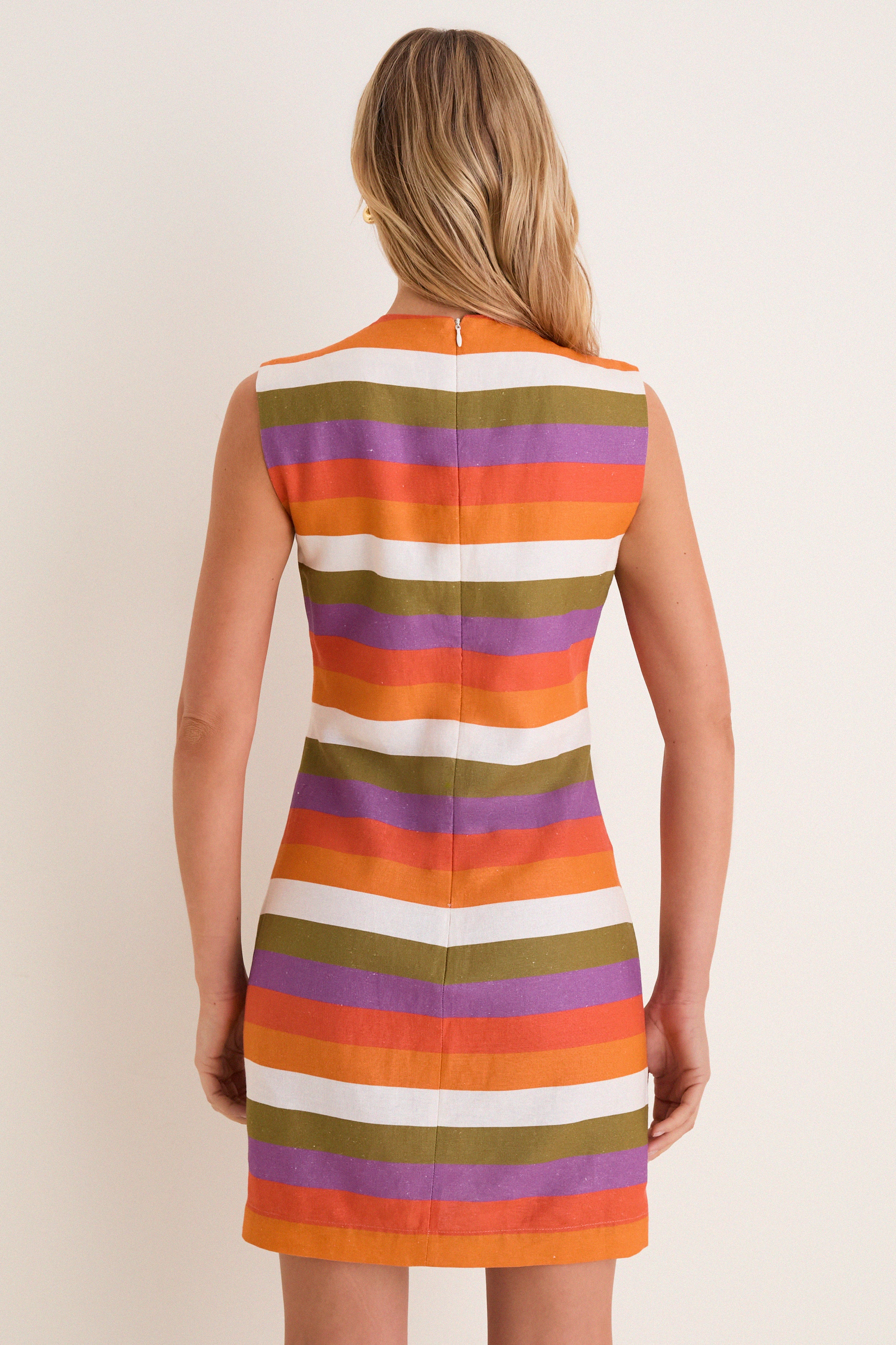 Multicolor Horizontal Stripes Camille Short Dress