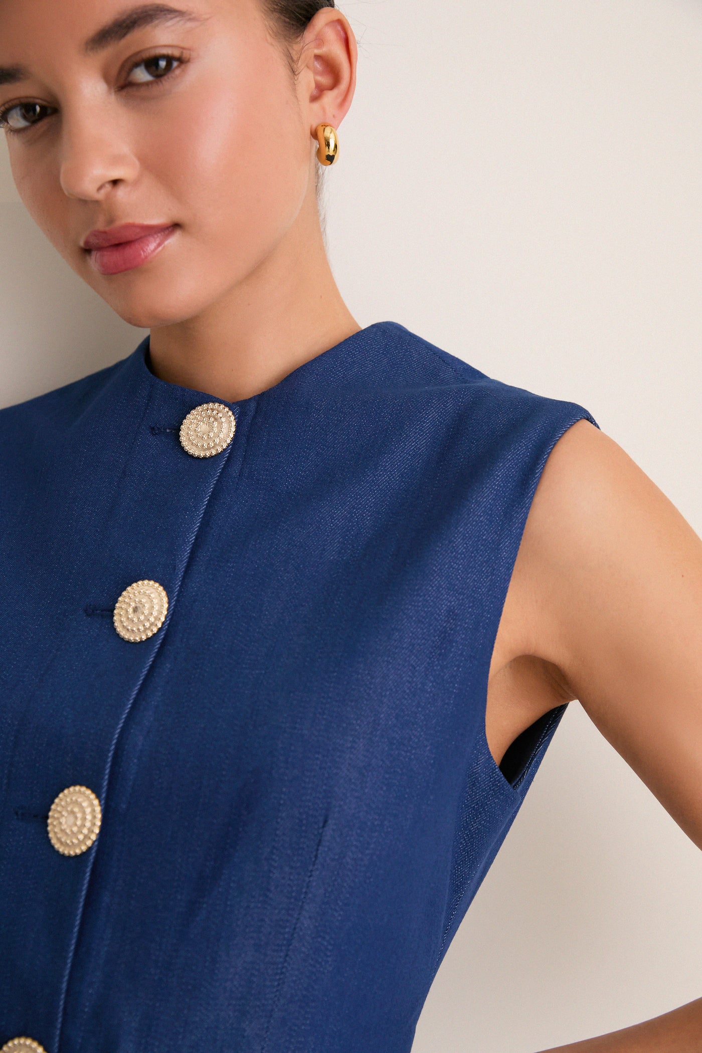 destree denim dress Dark blue denim sweetheart neckline long dress with puff sleeves DESTREE