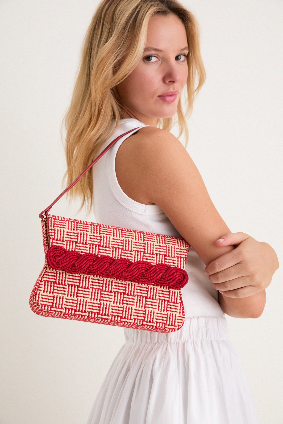 Natural and Red Gerrit Straw Clutch
