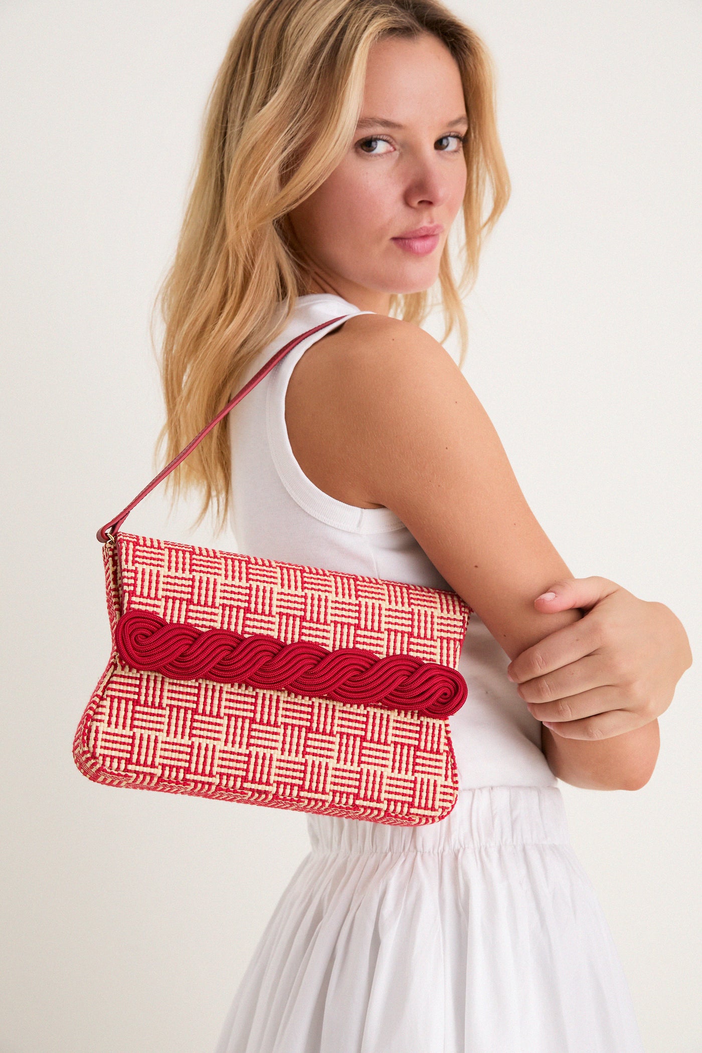 Natural and Red Gerrit Straw Clutch