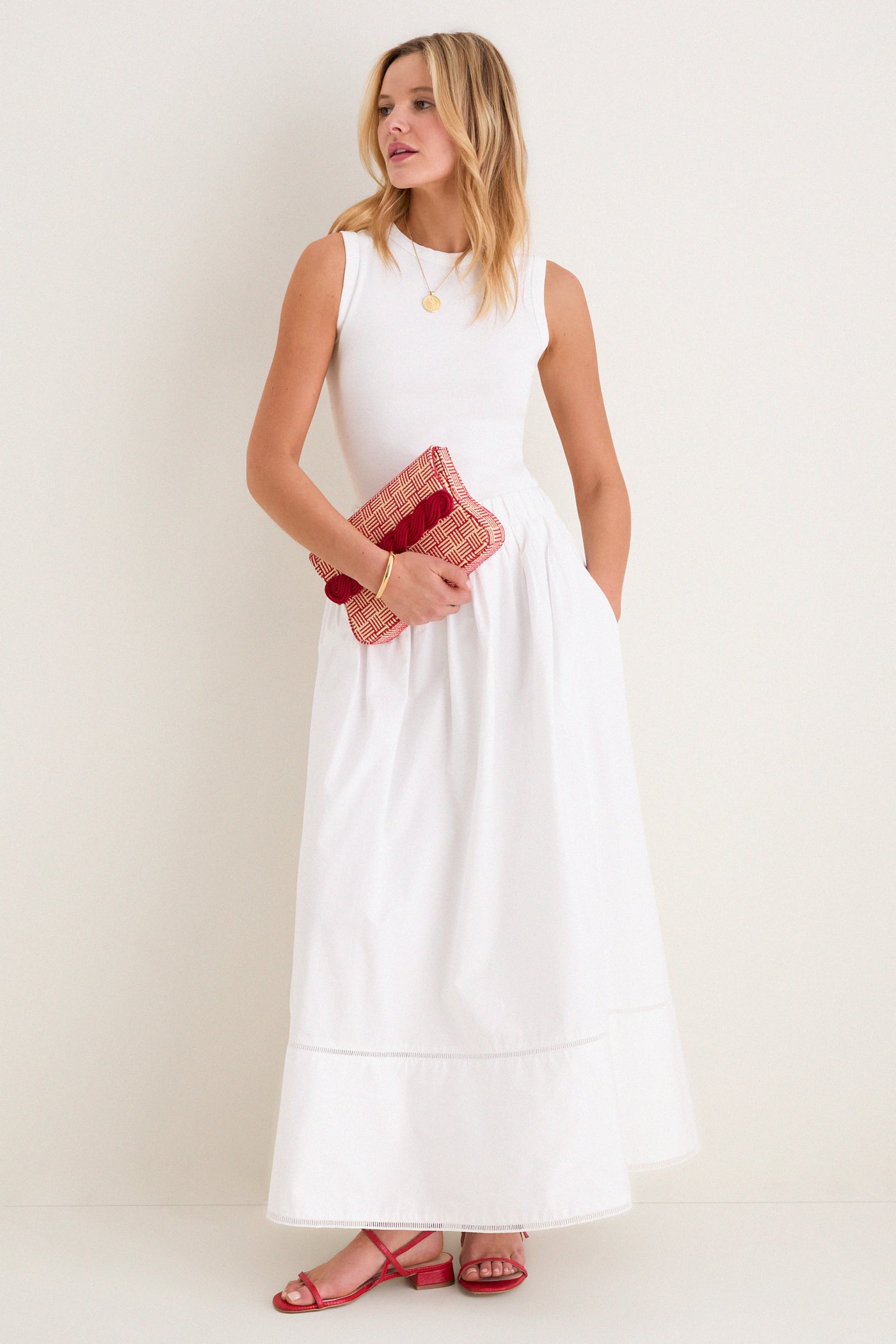 Natural and Red Gerrit Straw Clutch
