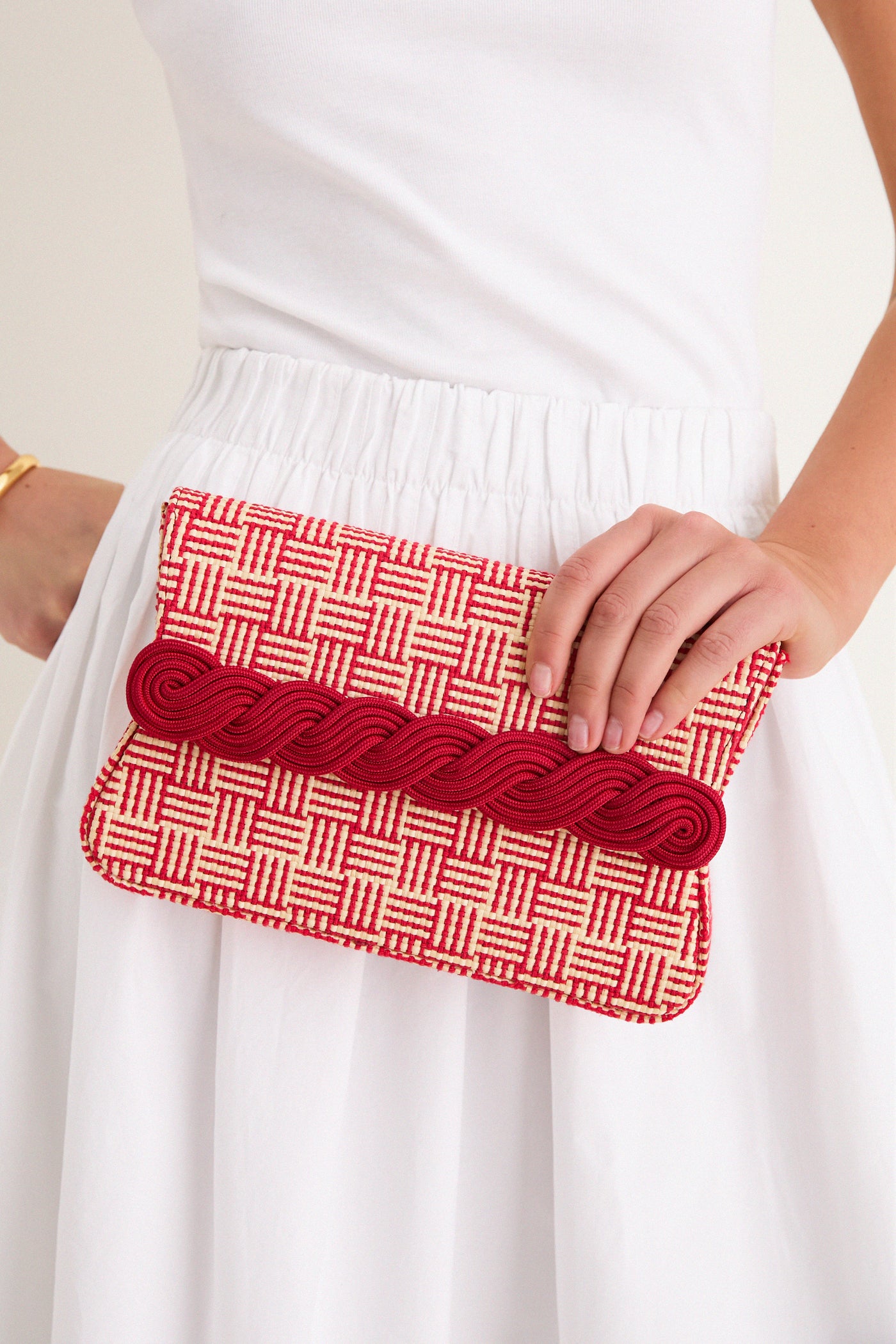 Natural and Red Gerrit Straw Clutch