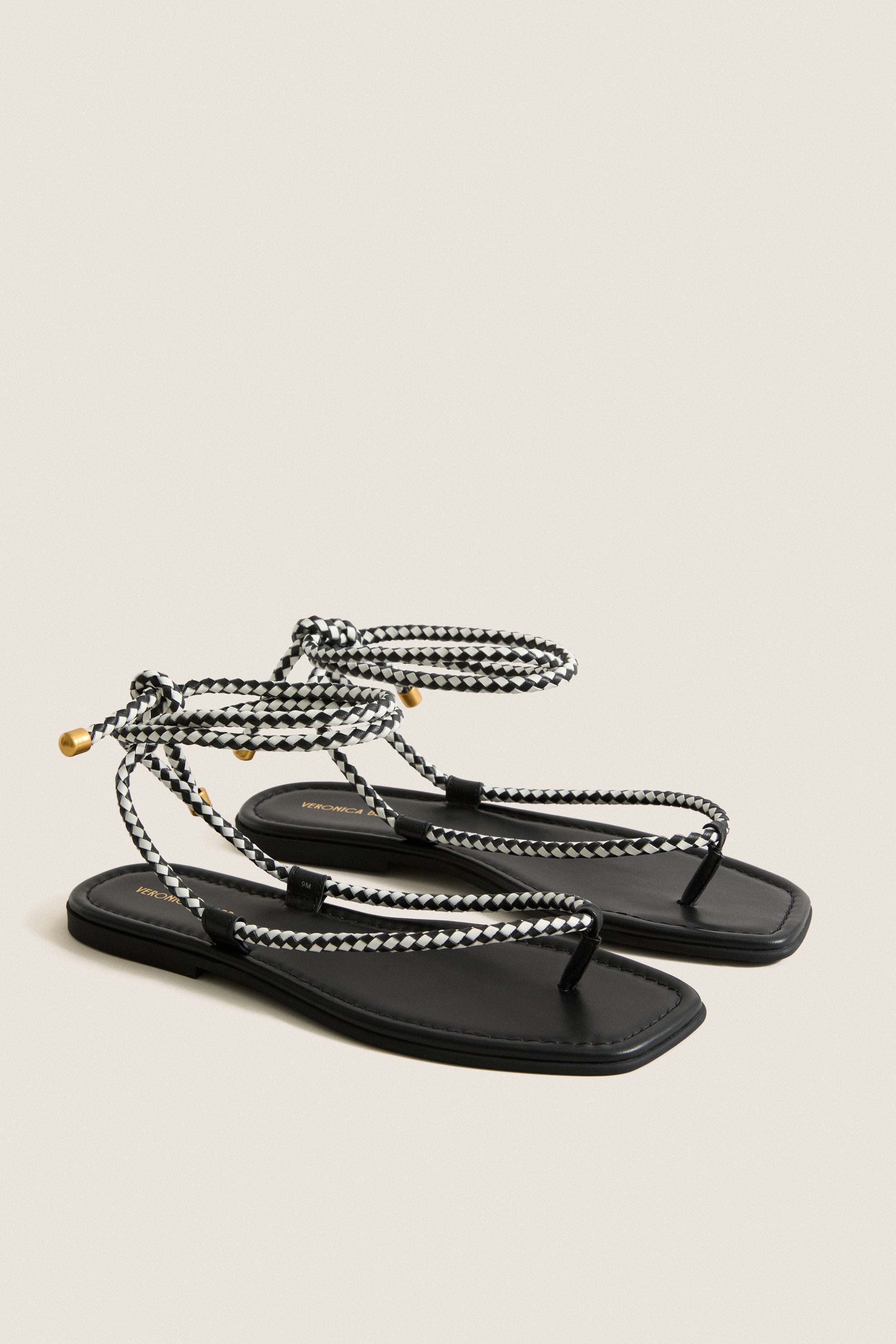Black and Coconut Carmina Woven Cord Sandals | Veronica Beard