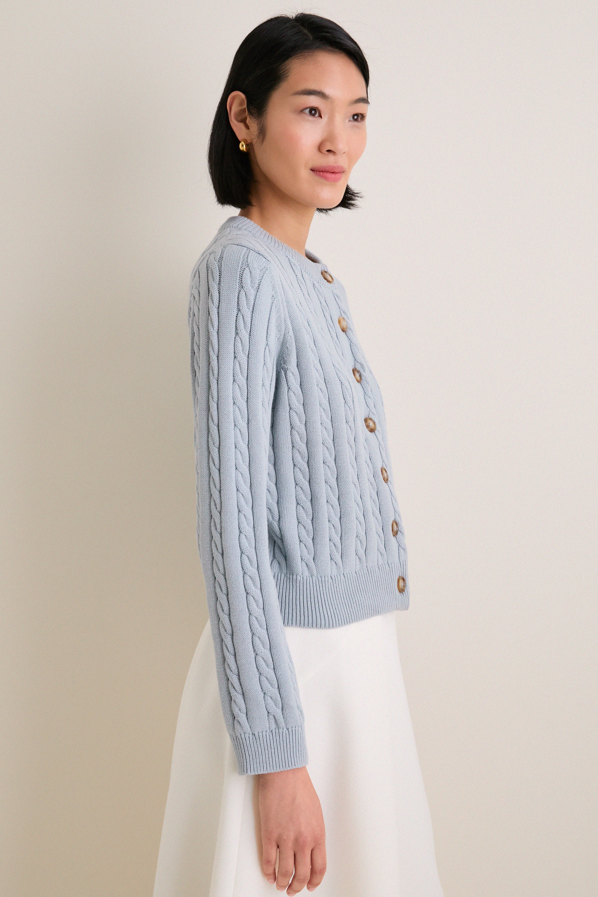 Blue Cotton Cable Draper Cardigan