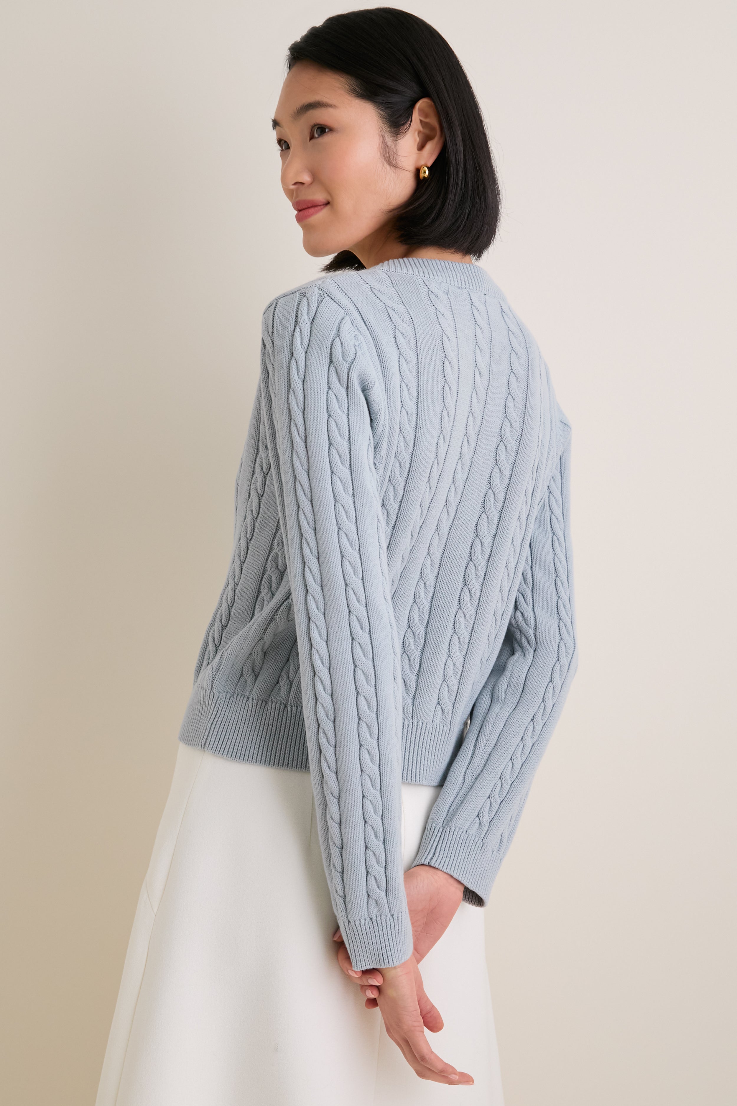 Blue Cotton Cable Draper Cardigan | Tuckernuck