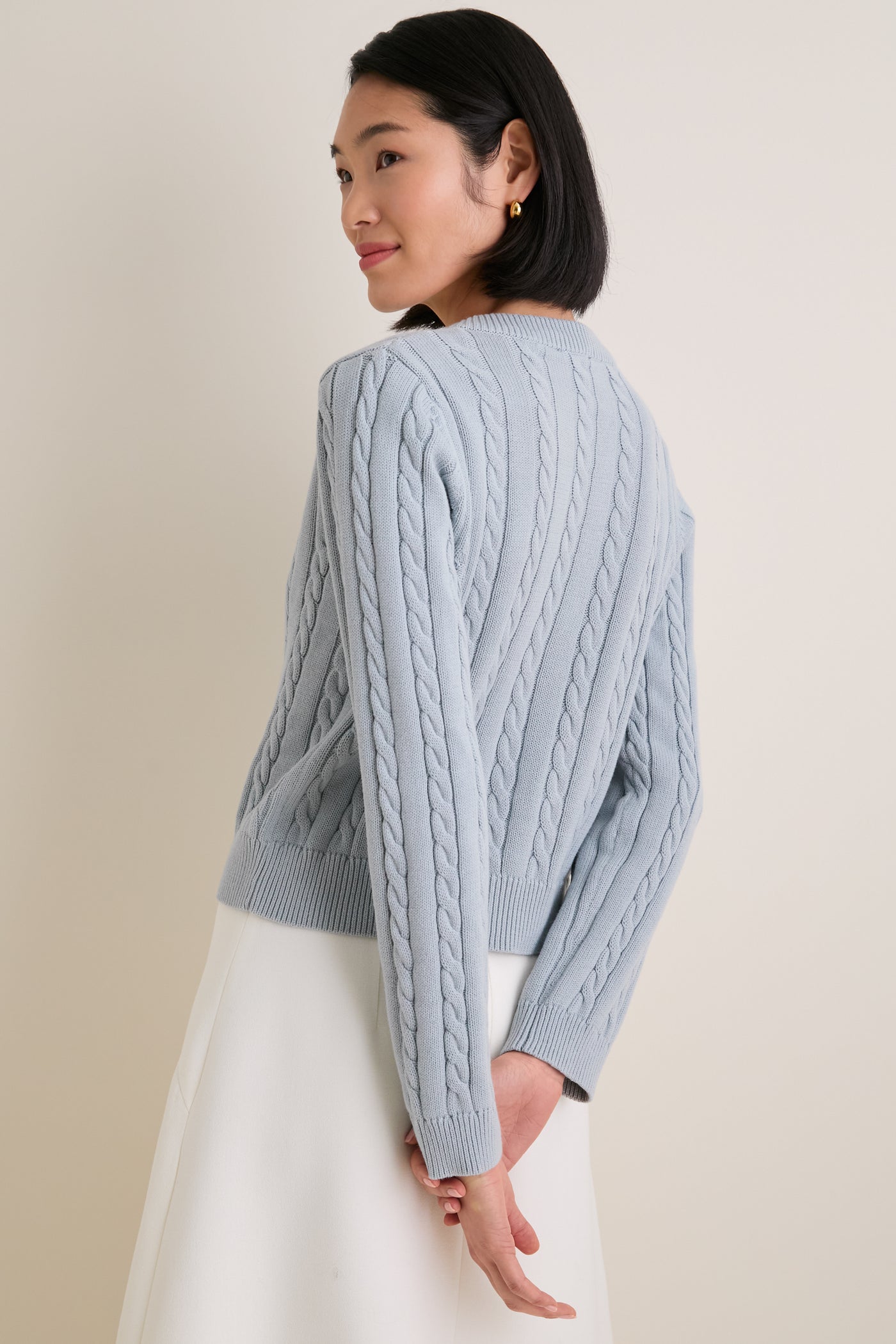 Blue Cotton Cable Draper Cardigan
