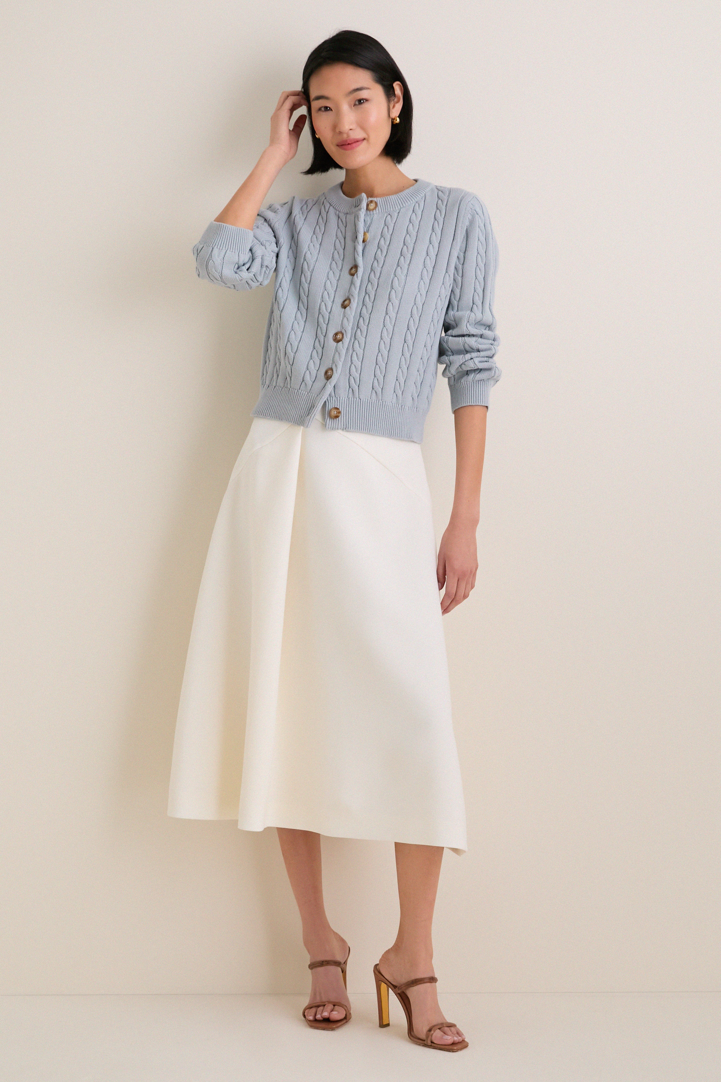 Blue Cotton Cable Draper Cardigan