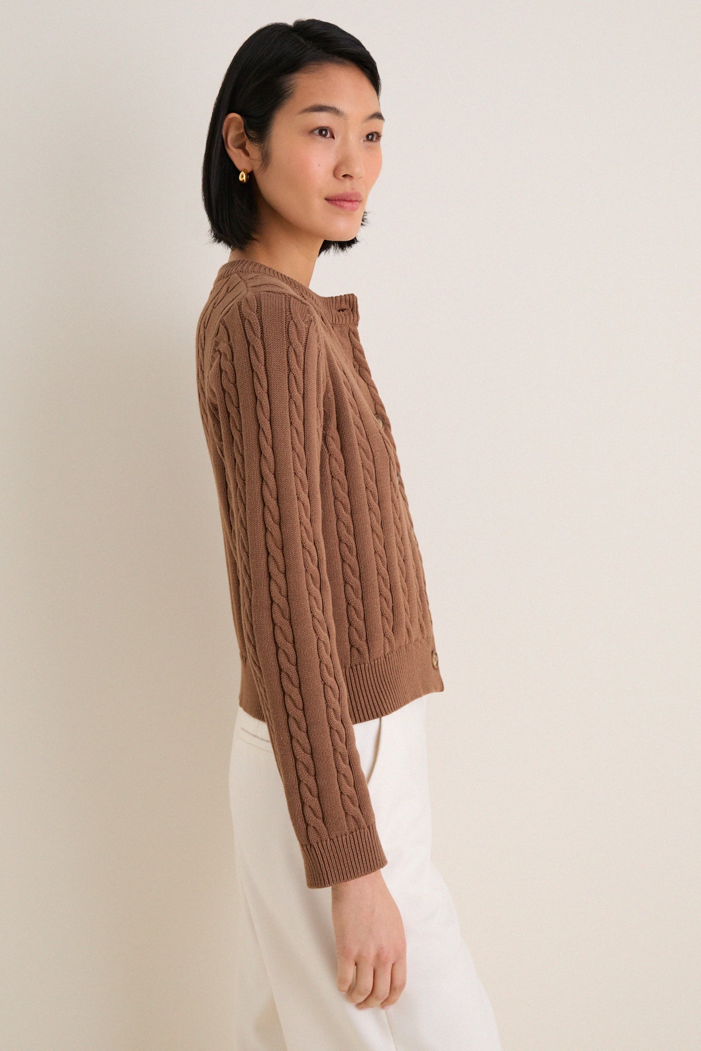 Mocha Cotton Cable Draper Cardigan