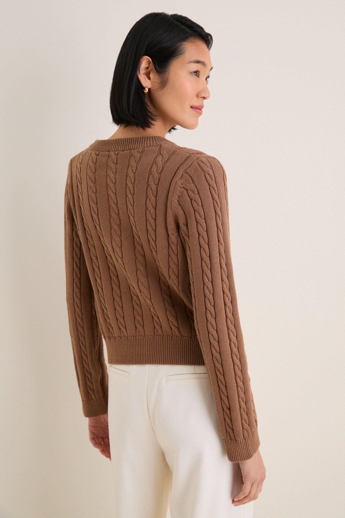 Mocha Cotton Cable Draper Cardigan | Tuckernuck