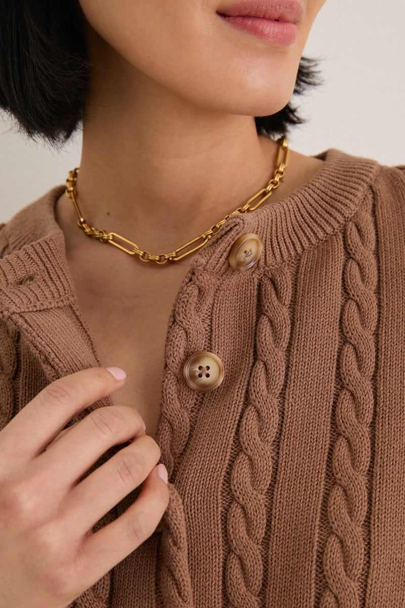 Mocha Cotton Cable Draper Cardigan