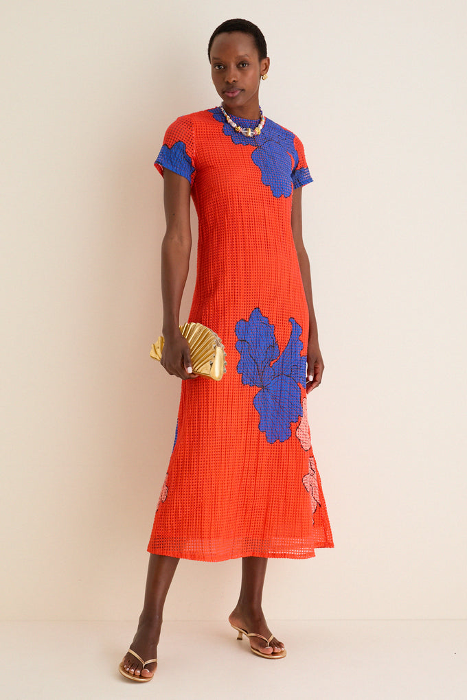 Bora Bora Red Short Sleeve Shift Maxi Dress