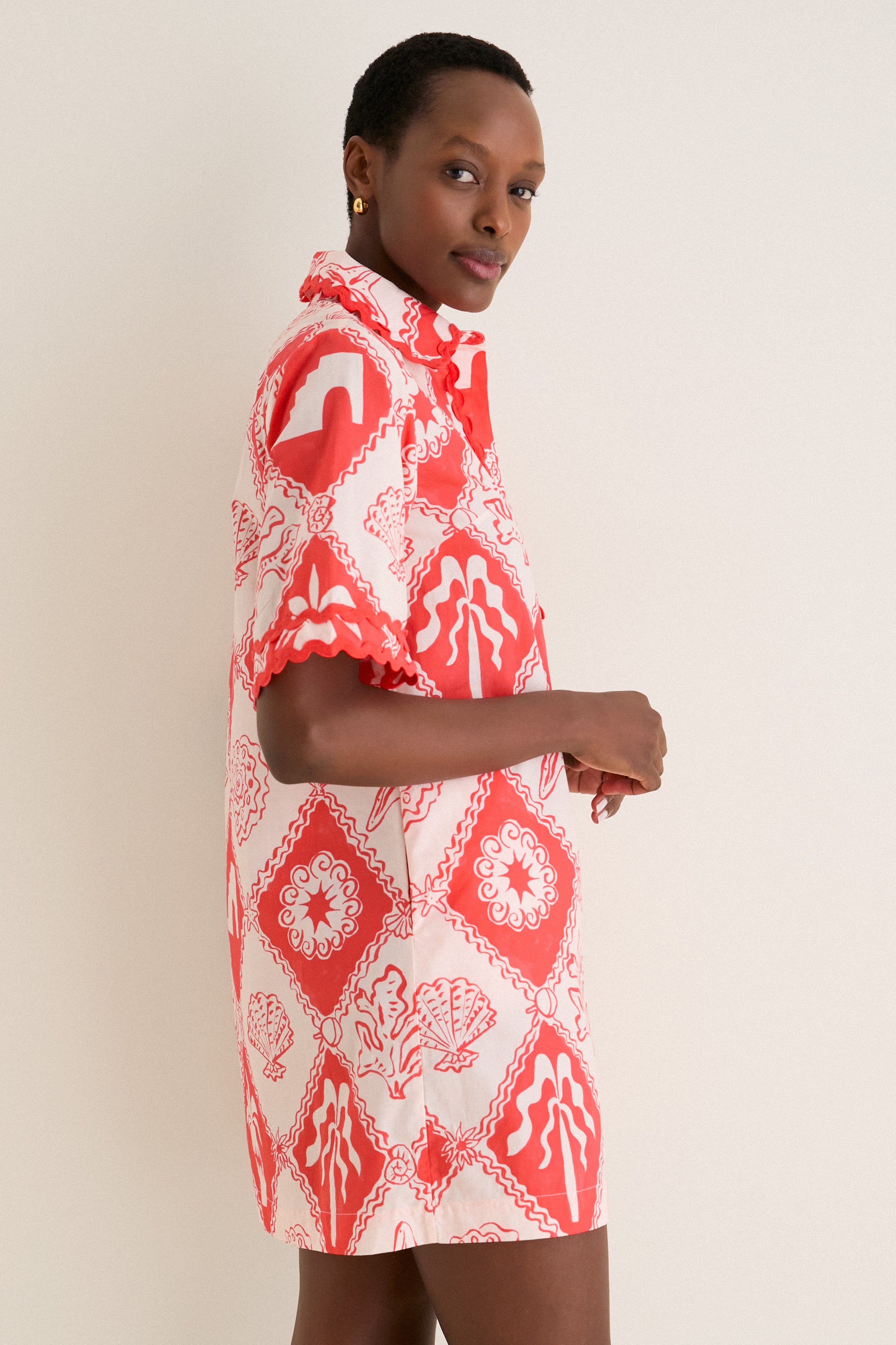 Asterias Red Collared Shirt Mini Dress