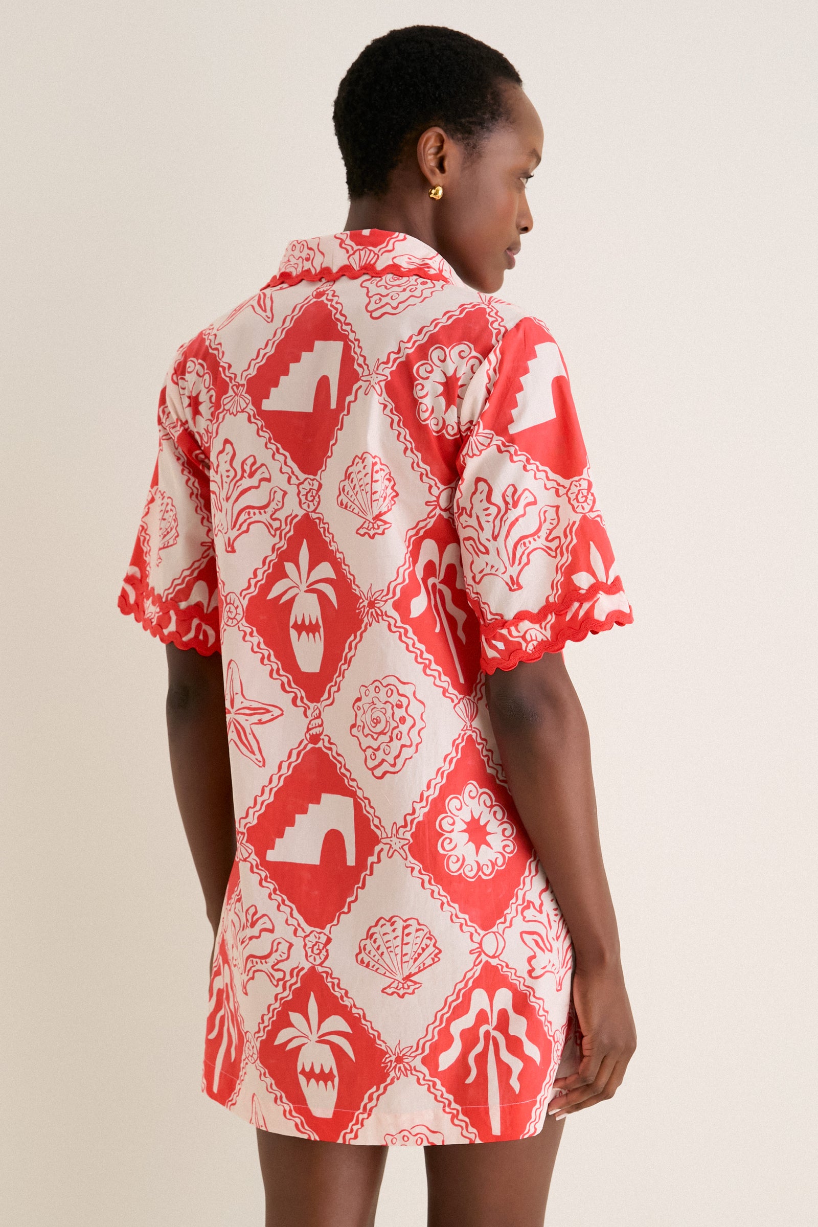 Asterias Red Collared Shirt Mini Dress