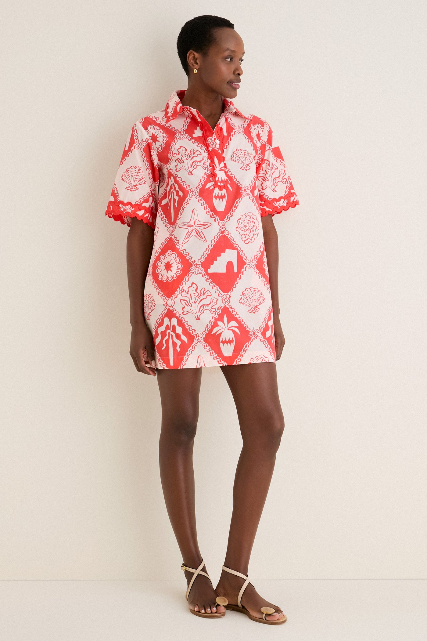 Asterias Red Collared Shirt Mini Dress