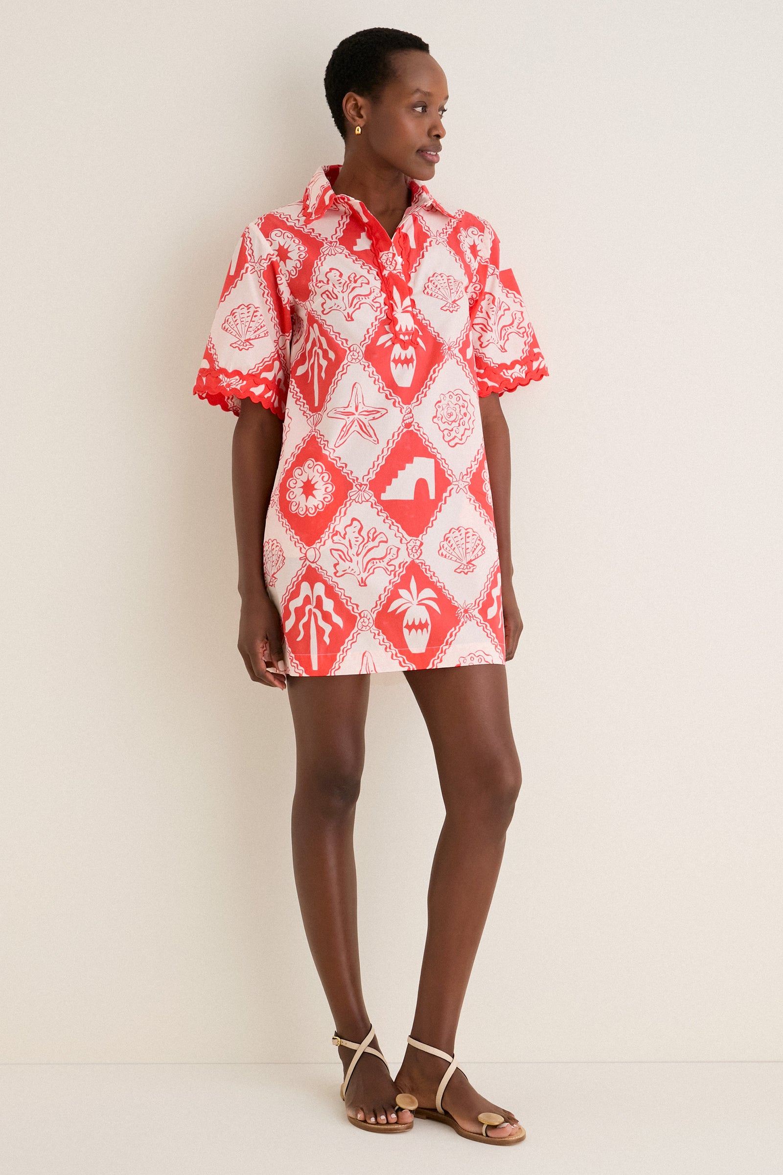 Asterias Red Collared Shirt Mini Dress