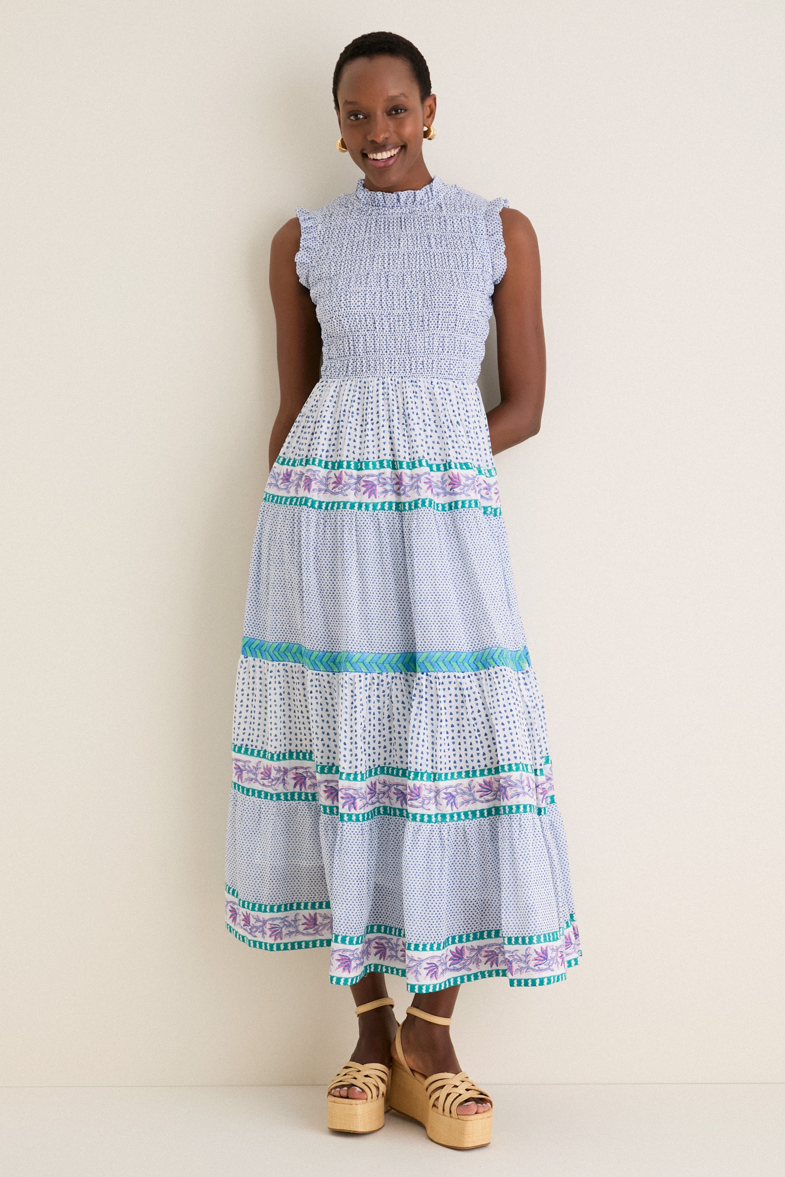Capri Blue Sleeveless Smocked Maxi Dress