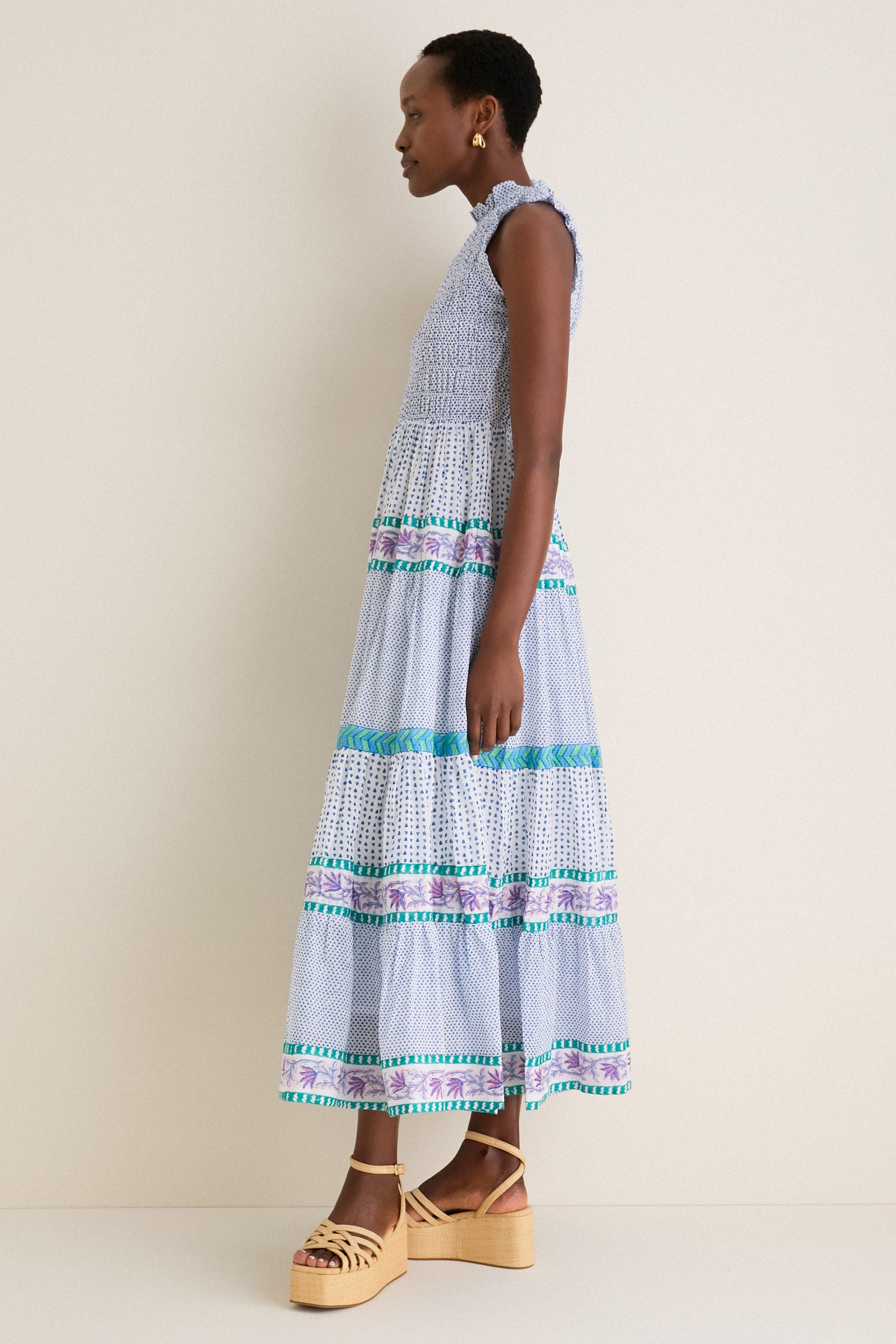 Capri Blue Sleeveless Smocked Maxi Dress