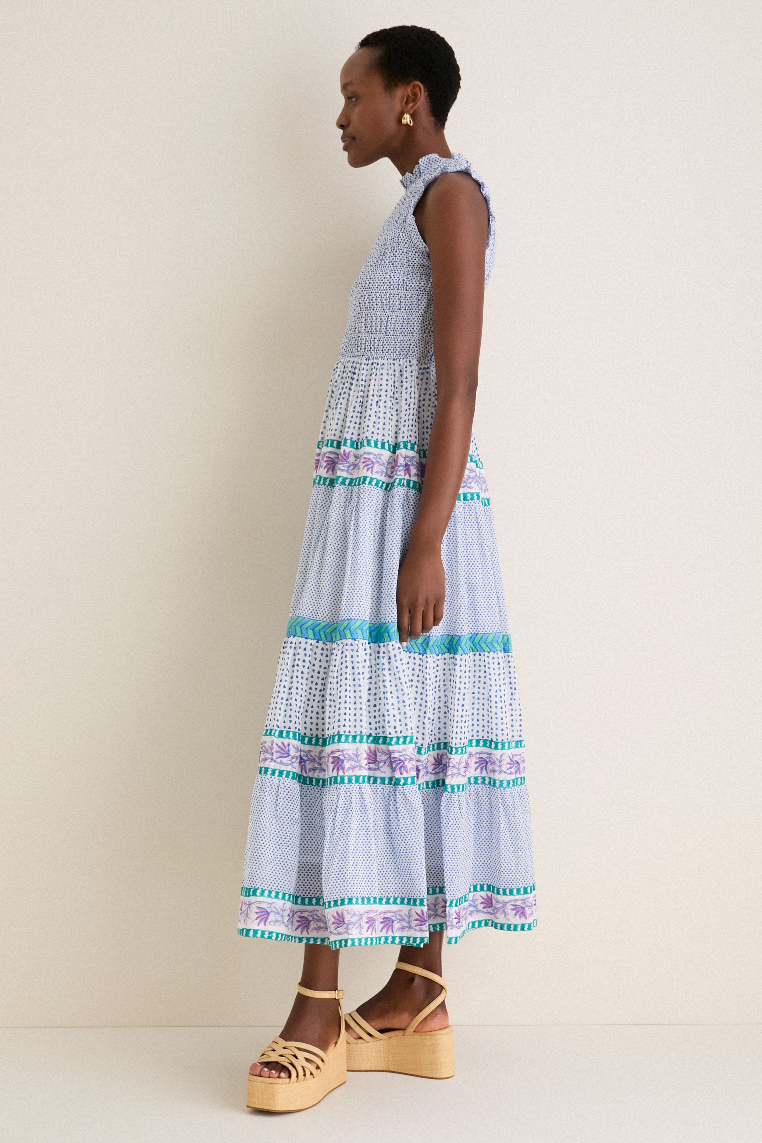 Capri Blue Sleeveless Smocked Maxi Dress