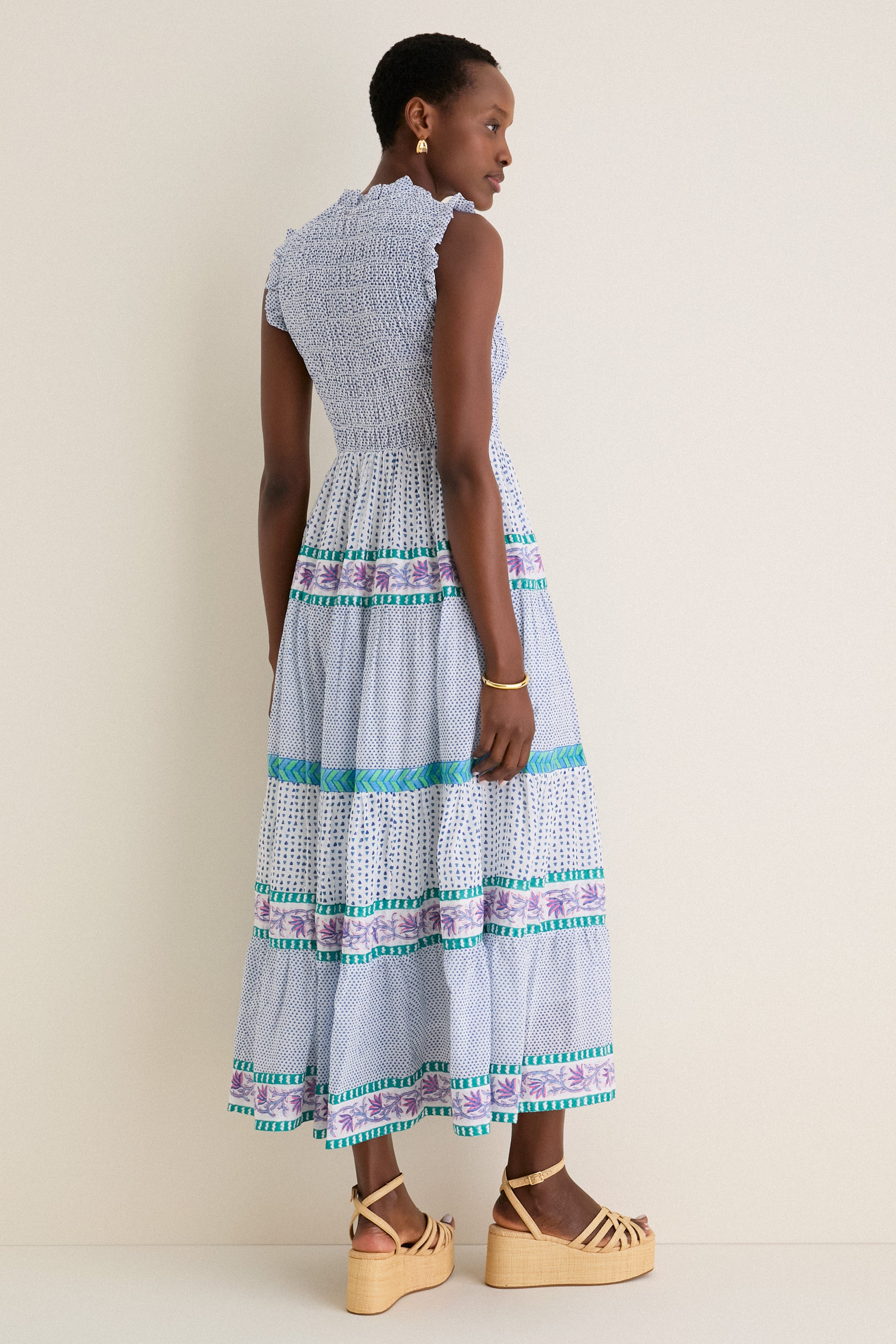 Capri Blue Sleeveless Smocked Maxi Dress