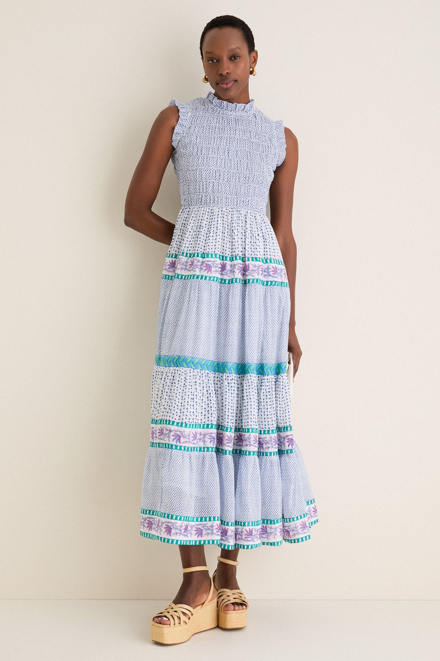 Capri Blue Sleeveless Smocked Maxi Dress