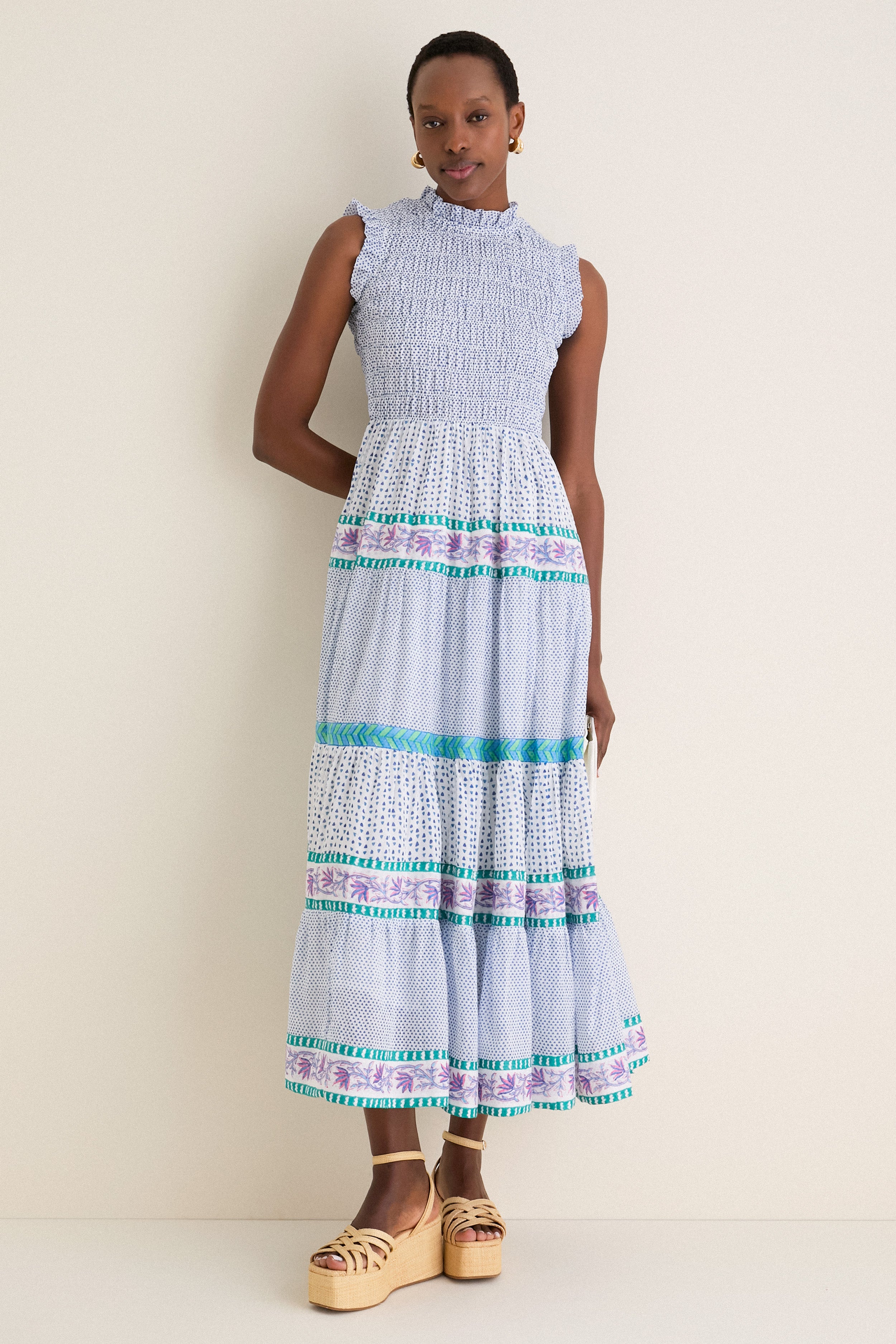 Capri Blue Sleeveless Smocked Maxi Dress
