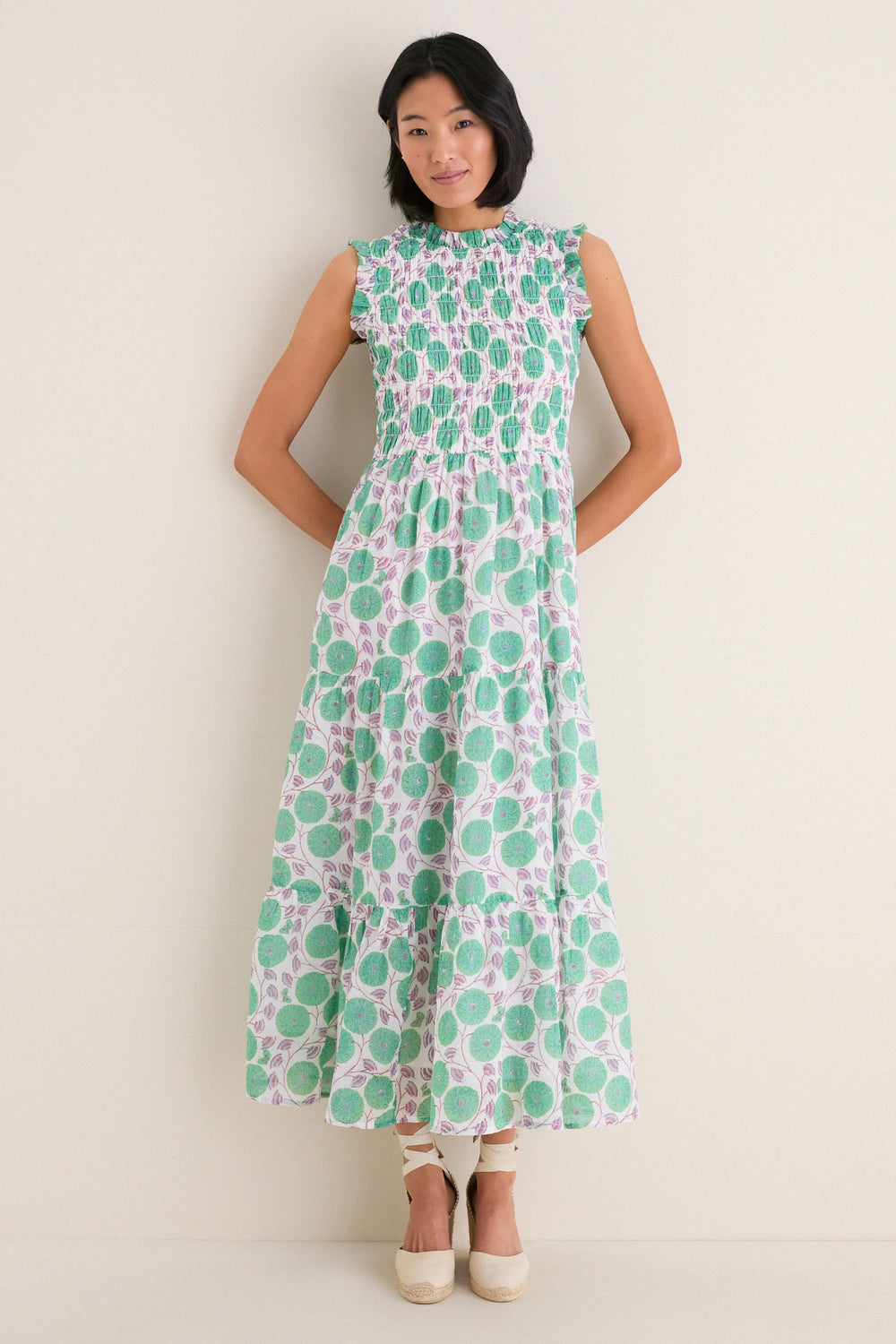 Oliphant Monarch Green Sleeveless Smocked Maxi Dress Monarch Green / L Oliphant Monarch Green Sleeveless Smocked Maxi Dress Monarch Green / L