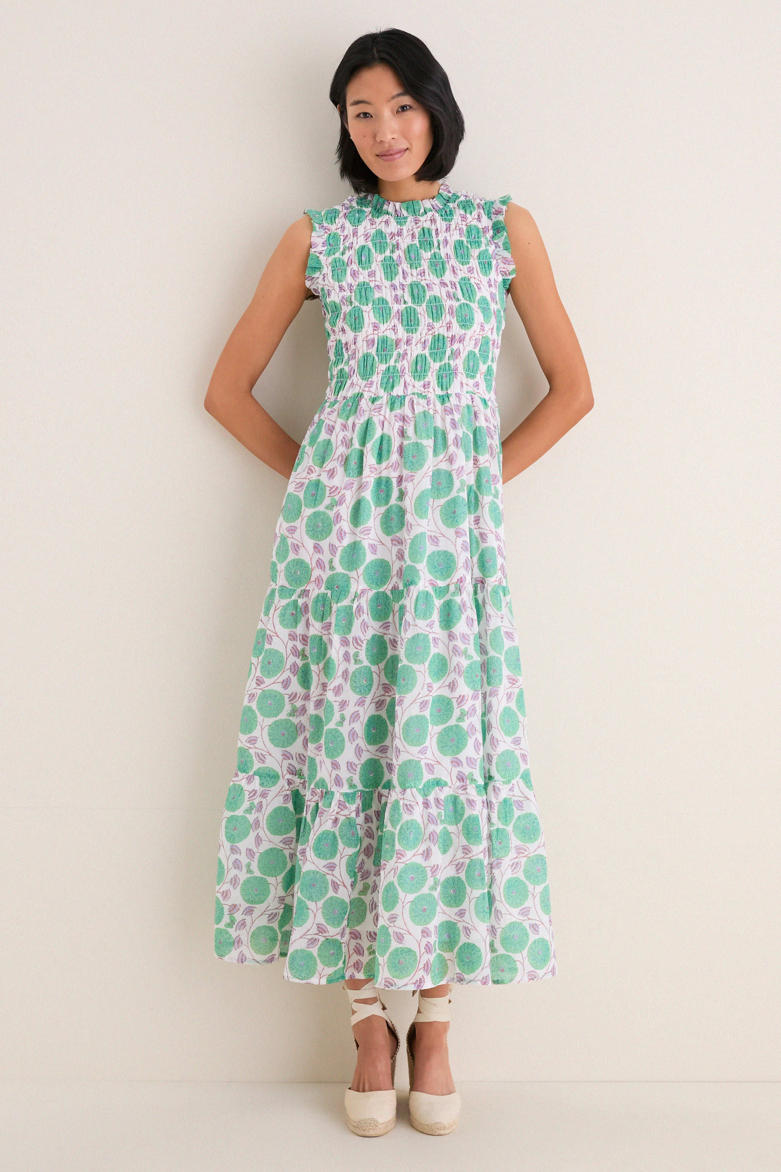 Oliphant Monarch Green Sleeveless Smocked Maxi Dress Monarch Green / L