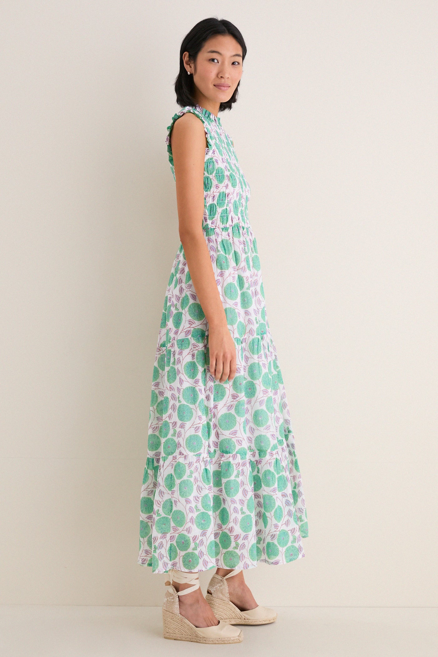 Oliphant Monarch Green Sleeveless Smocked Maxi Dress Monarch Green / L