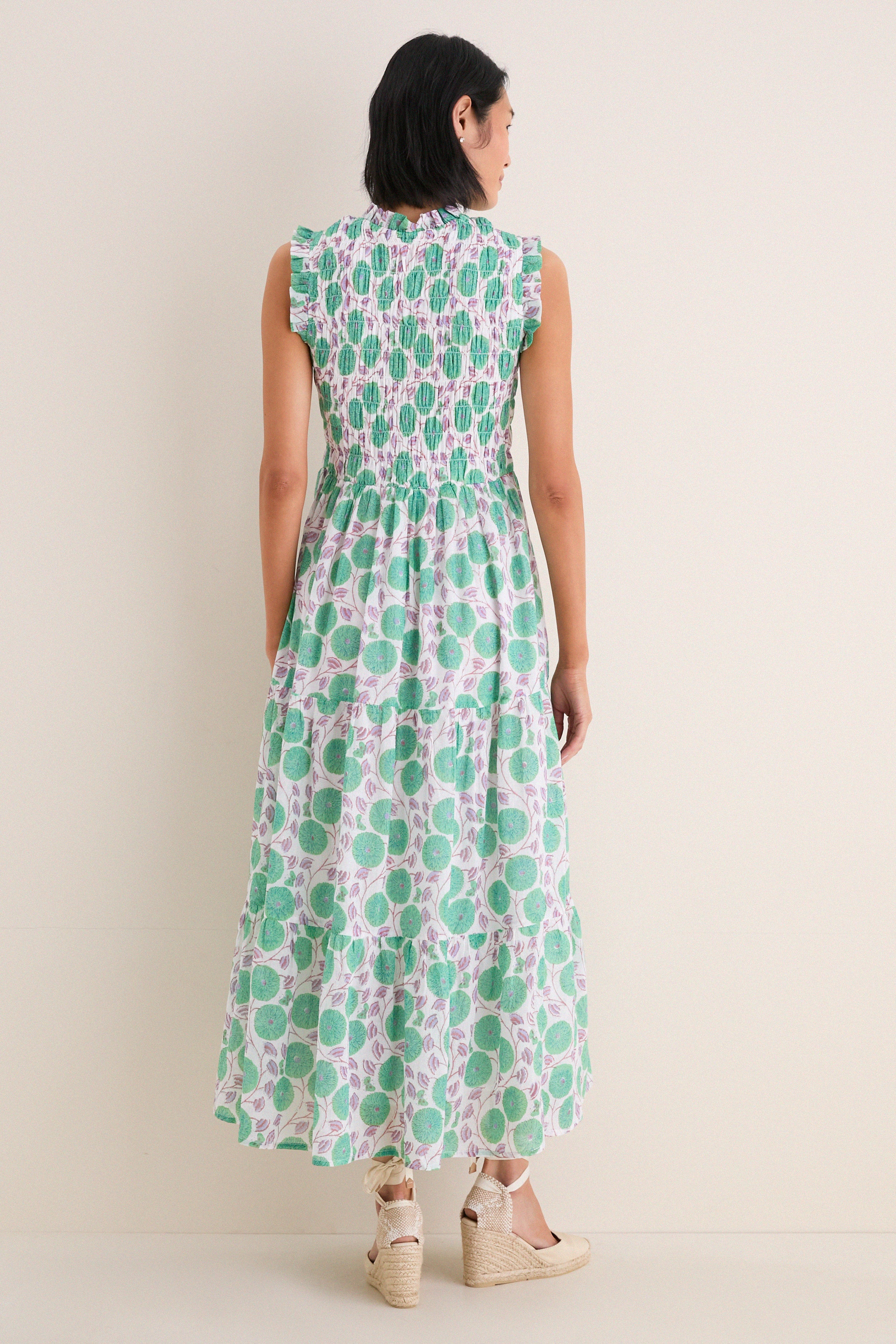 Monarch Green Sleeveless Smocked Maxi Dress