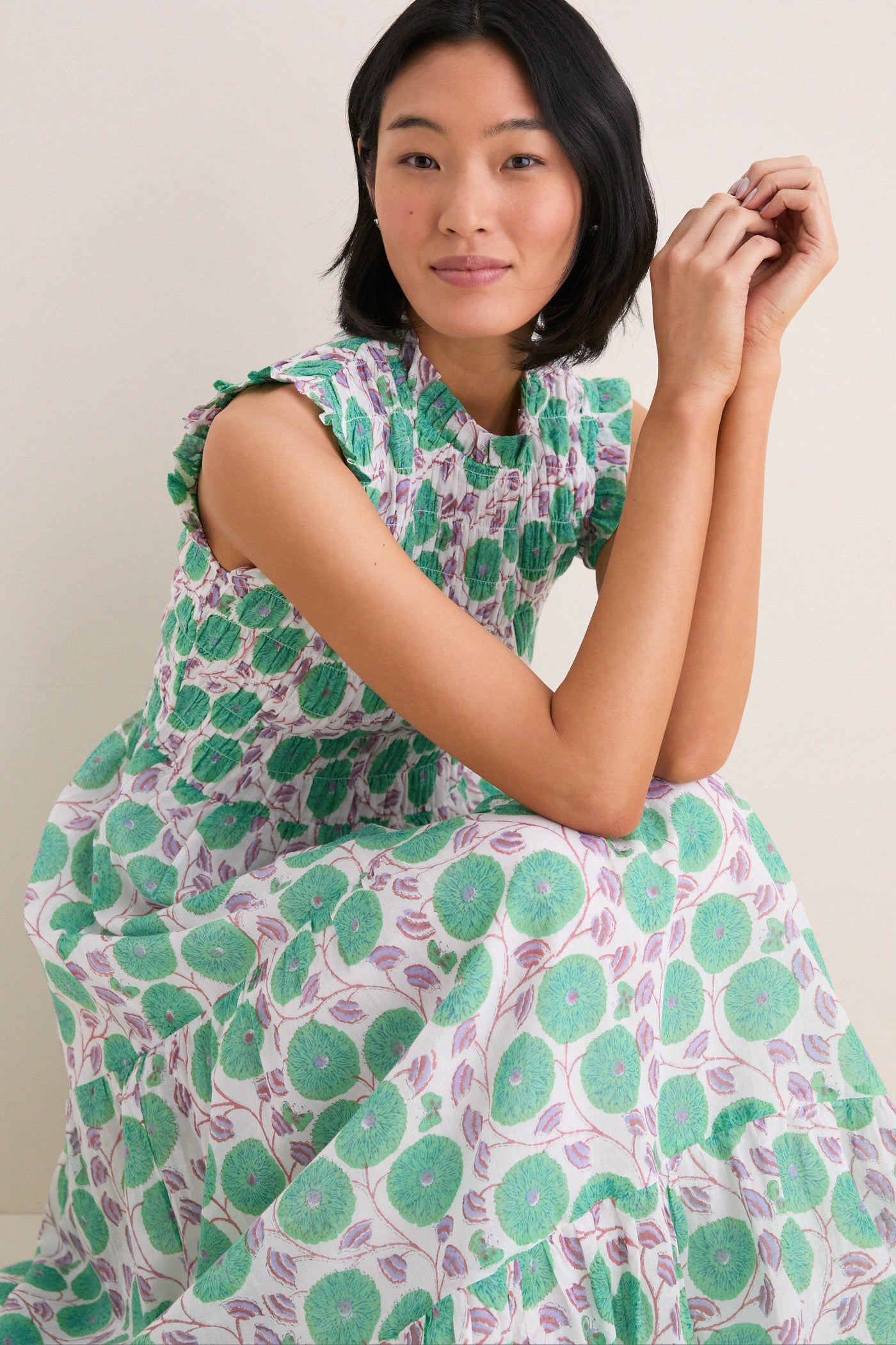 Oliphant Monarch Green Sleeveless Smocked Maxi Dress Monarch Green / L Oliphant Monarch Green Sleeveless Smocked Maxi Dress Monarch Green / L