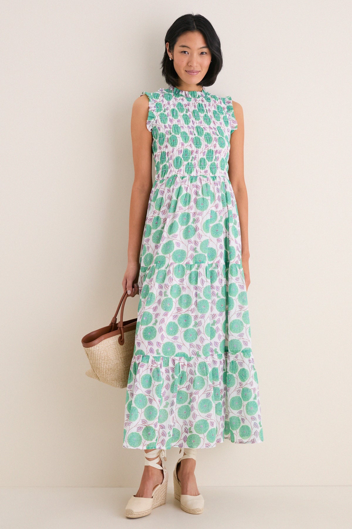 Oliphant Monarch Green Sleeveless Smocked Maxi Dress Monarch Green / L
