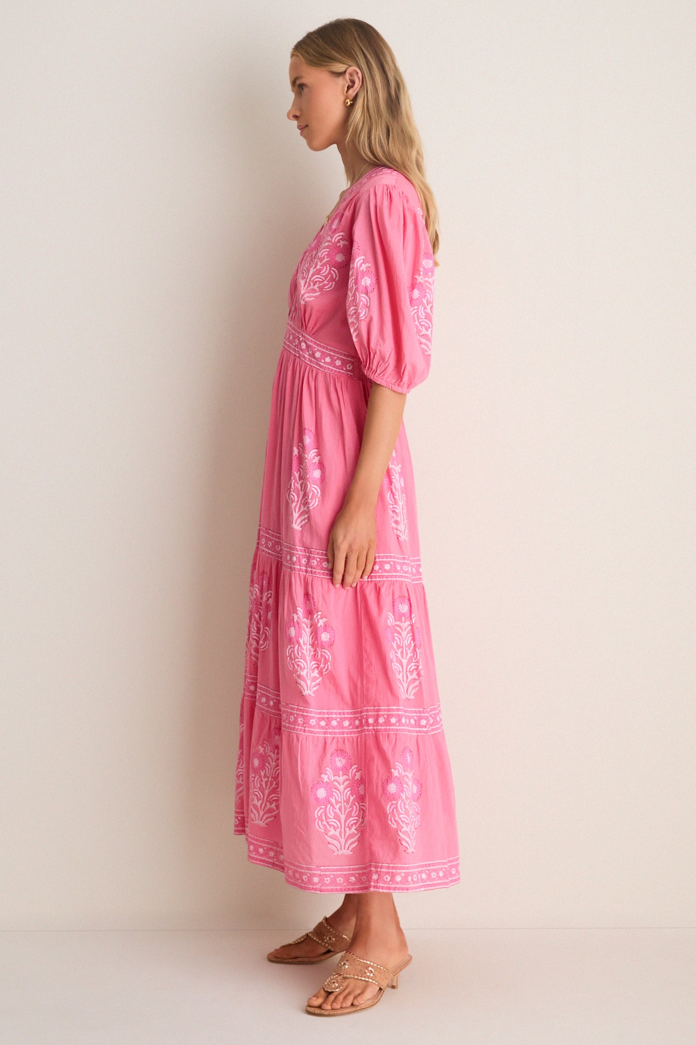 pink puff sleeve maxi dress Oleana. Puff Sleeve Maxi Dress ELF