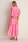 Raton Pink V-Neck Puffed Sleeve Maxi Dress