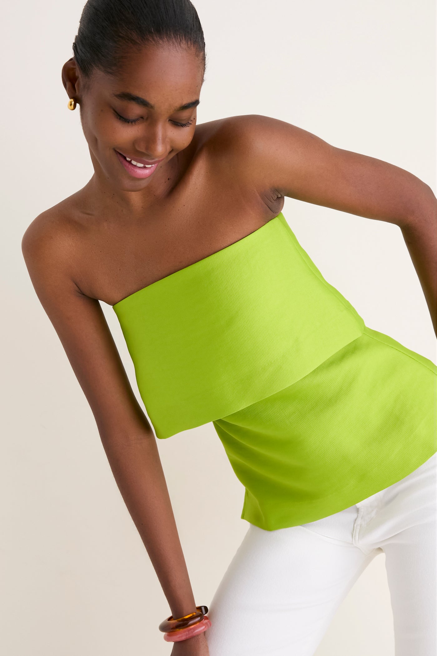 Lime Felix Satin Strapless Top | ALIGNE Lime Felix Satin Strapless Top | ALIGNE