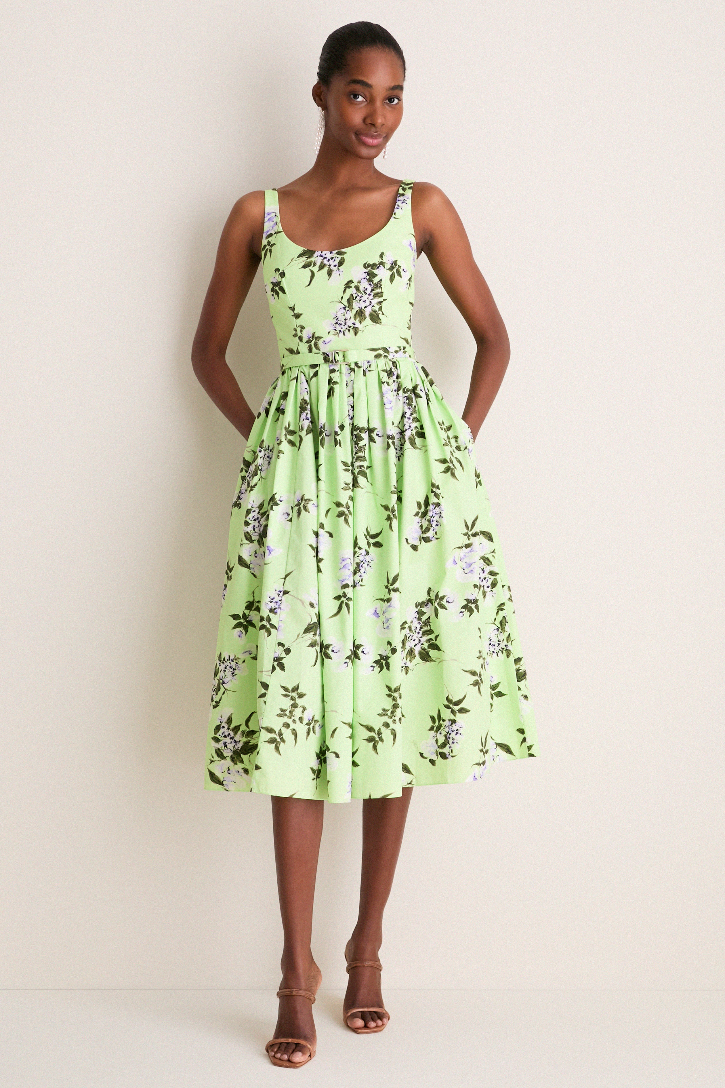 Green and Lilac Lillies Eglantine Dress