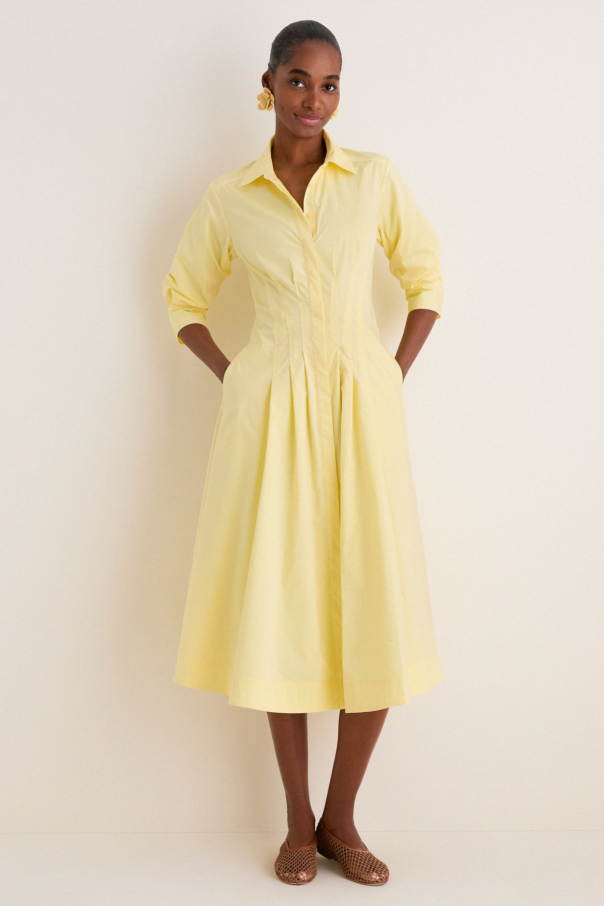 stretch cotton poplin pintuck long midi shirt dress Stretch-Cotton Poplin Pintuck Long-Midi Shirt Dress