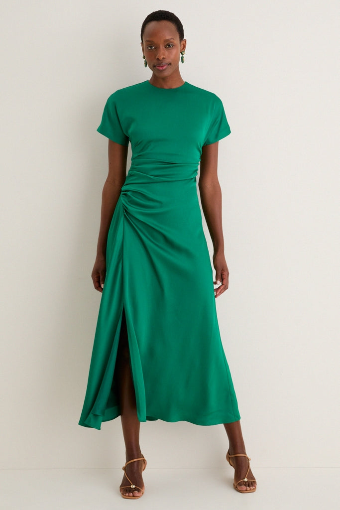 green midi dress satin Satin Cowl Neck Draped Midi Dress In Olive Cypress, Olive Cypress / Regular / 6