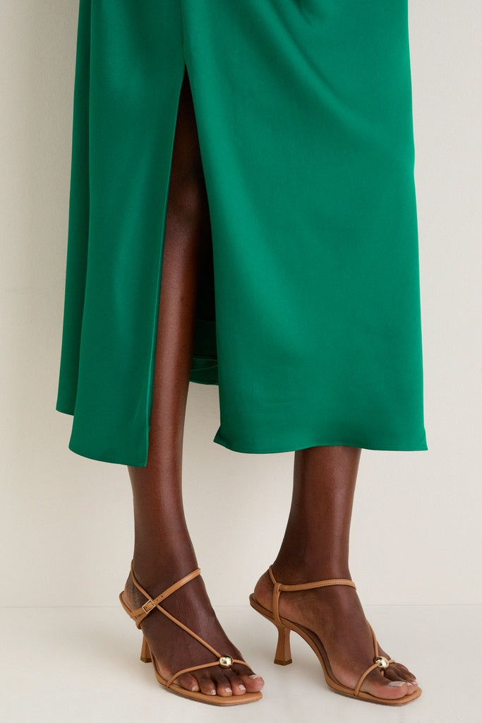 Kelly Green Marabella Draped Midi Dress