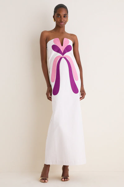 Off White Structured Petal Maxi Dress | Adriana Degreas