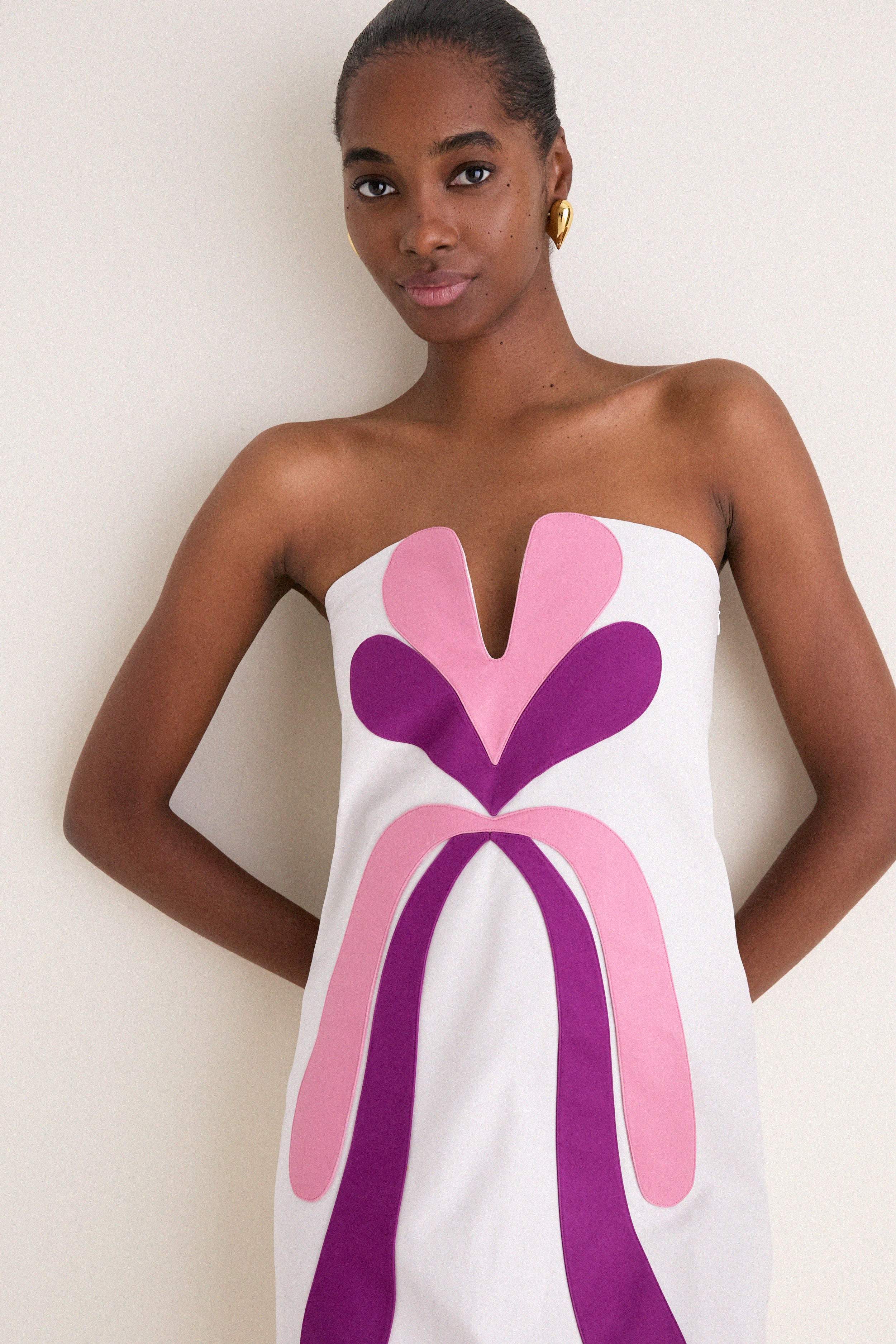 Off White Structured Petal Maxi Dress | Adriana Degreas