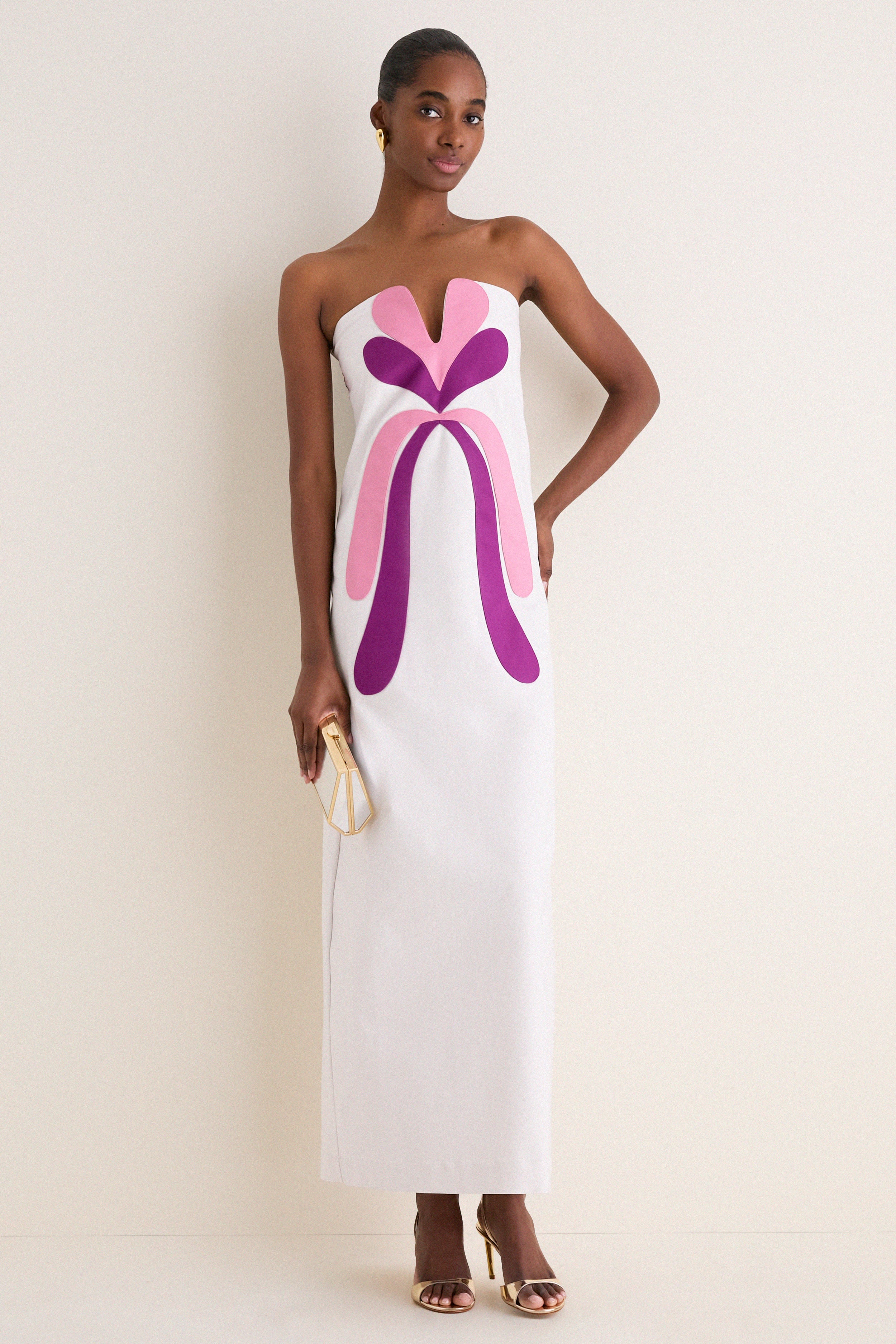 Off White Structured Petal Maxi Dress | Adriana Degreas