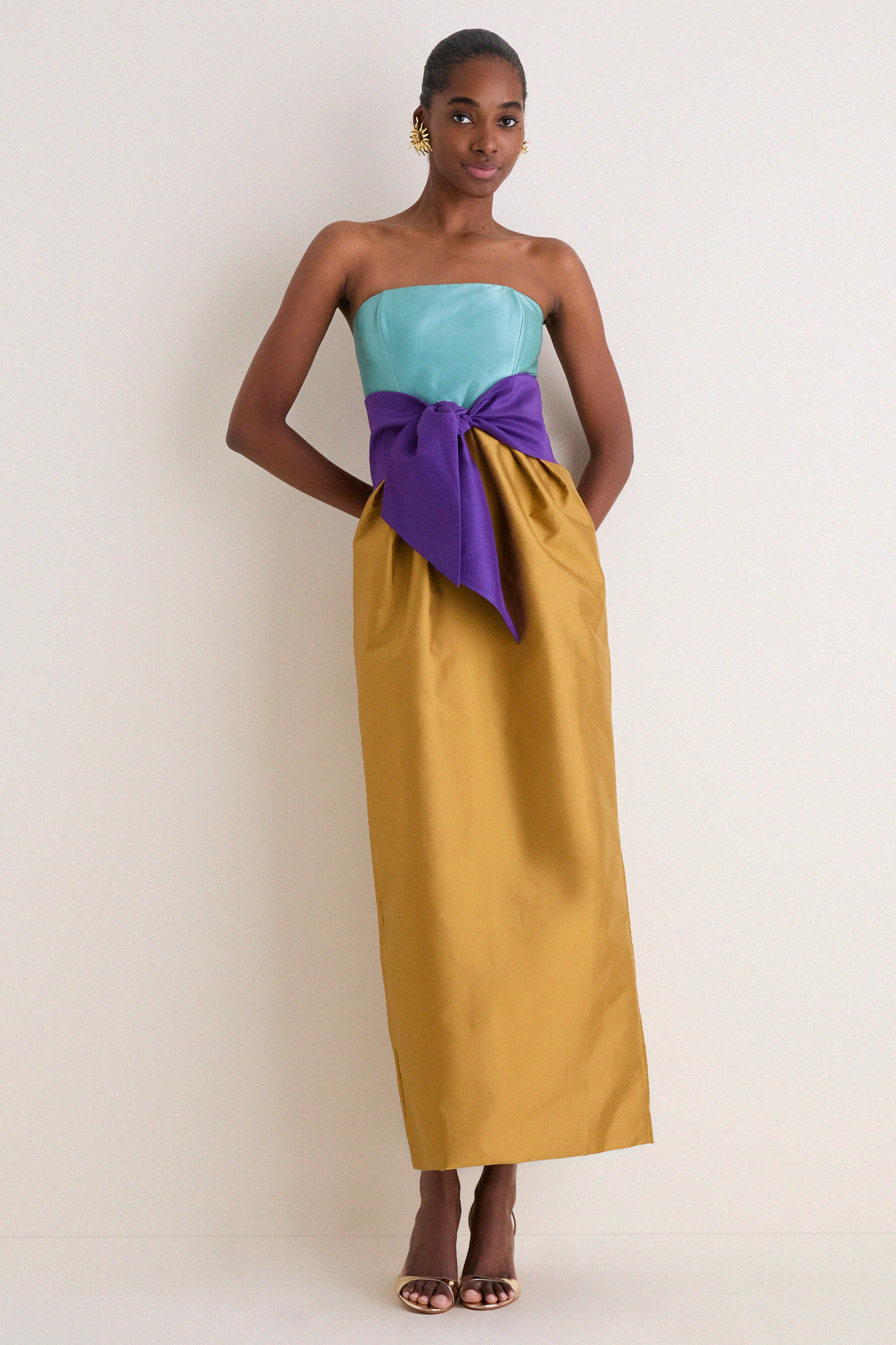 blue dress for baby girl Off Shoulder Mermaid Bridesmaid Dress, Satin Yellow Bridesmaid Dress, –  Dairy Bridal main image 1