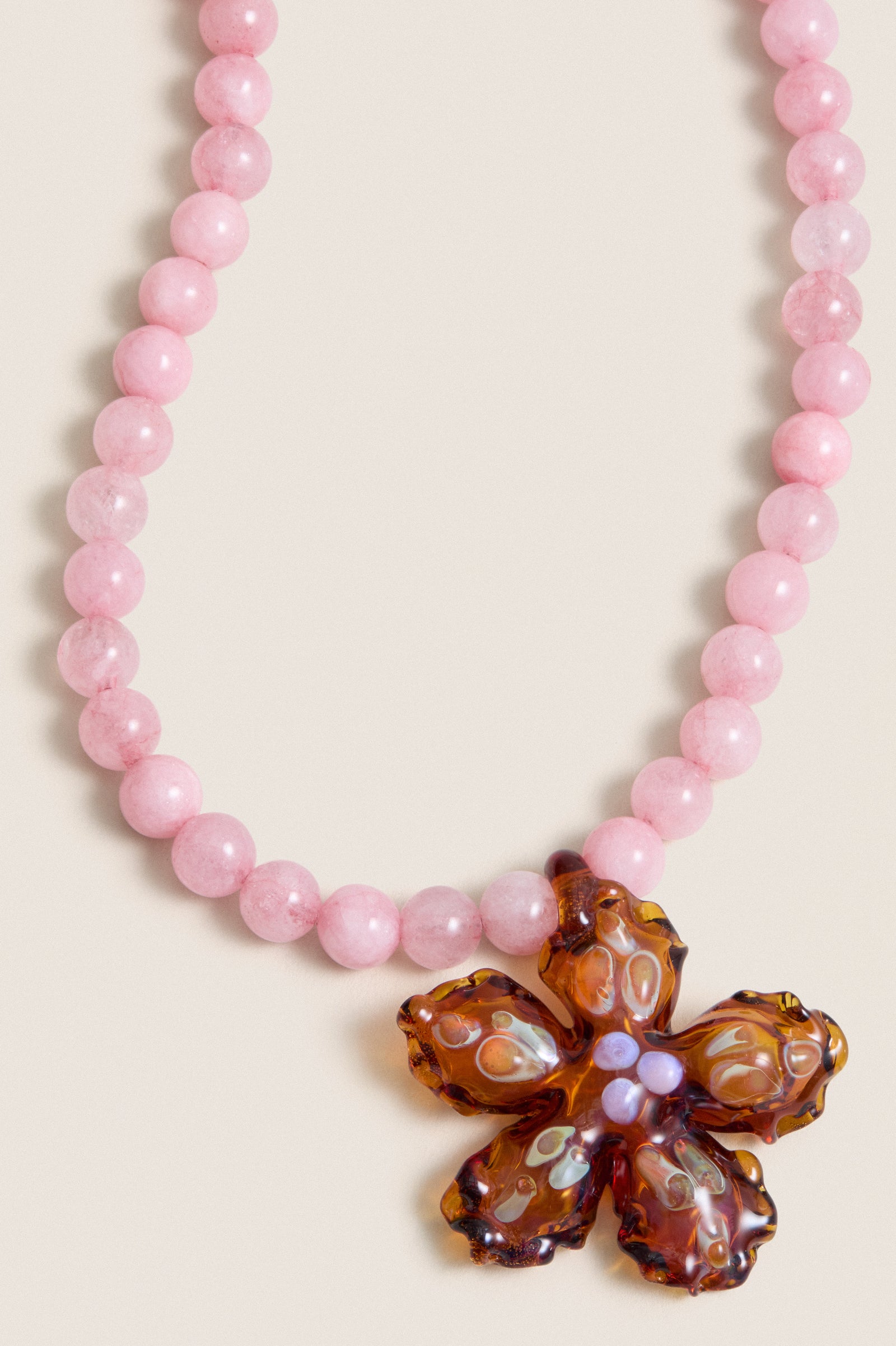 Pink and Amber Glass Betta Pendant Necklace