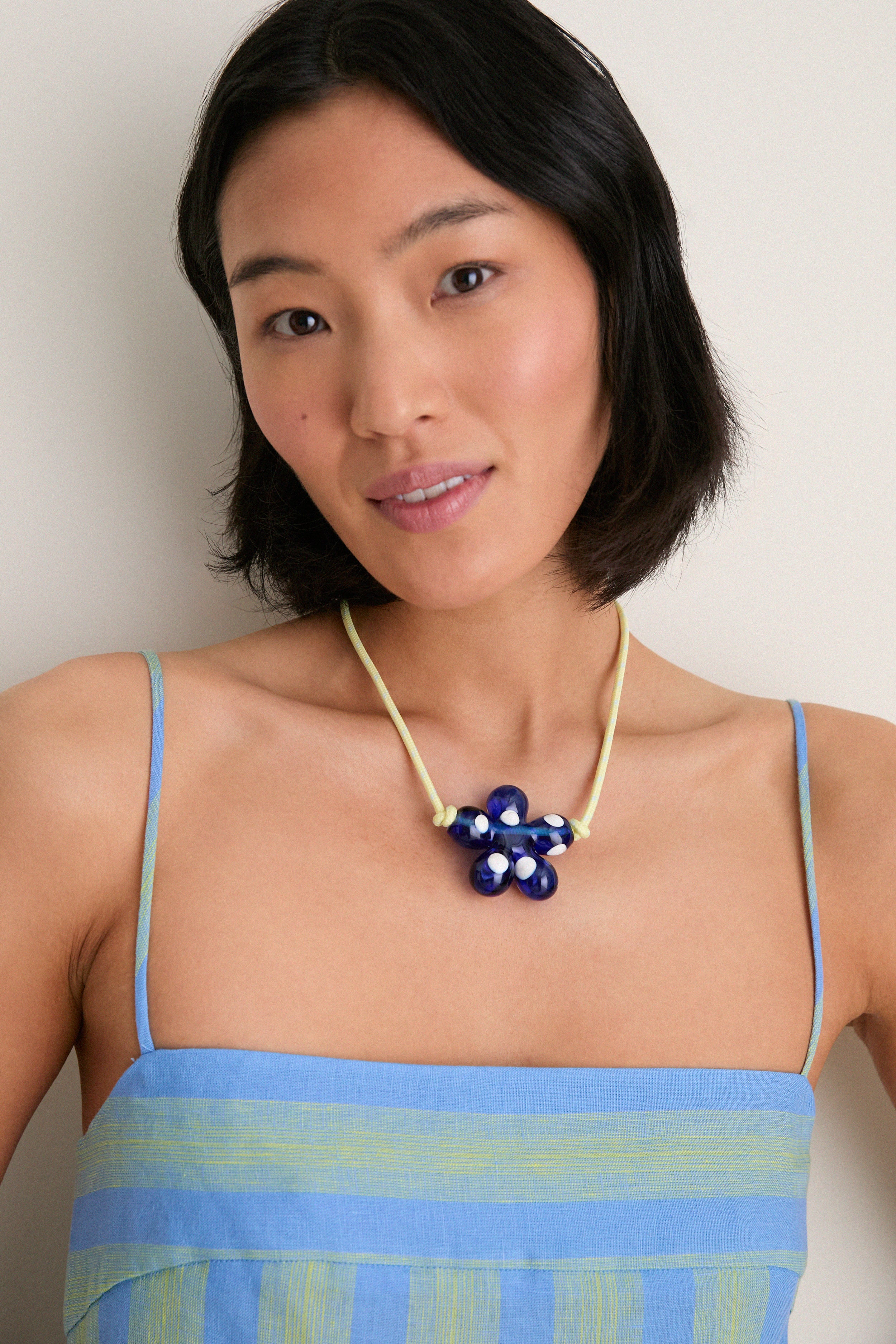 Cobalt Blue and Yellow Glass Halo Pop Necklace | CAJAL