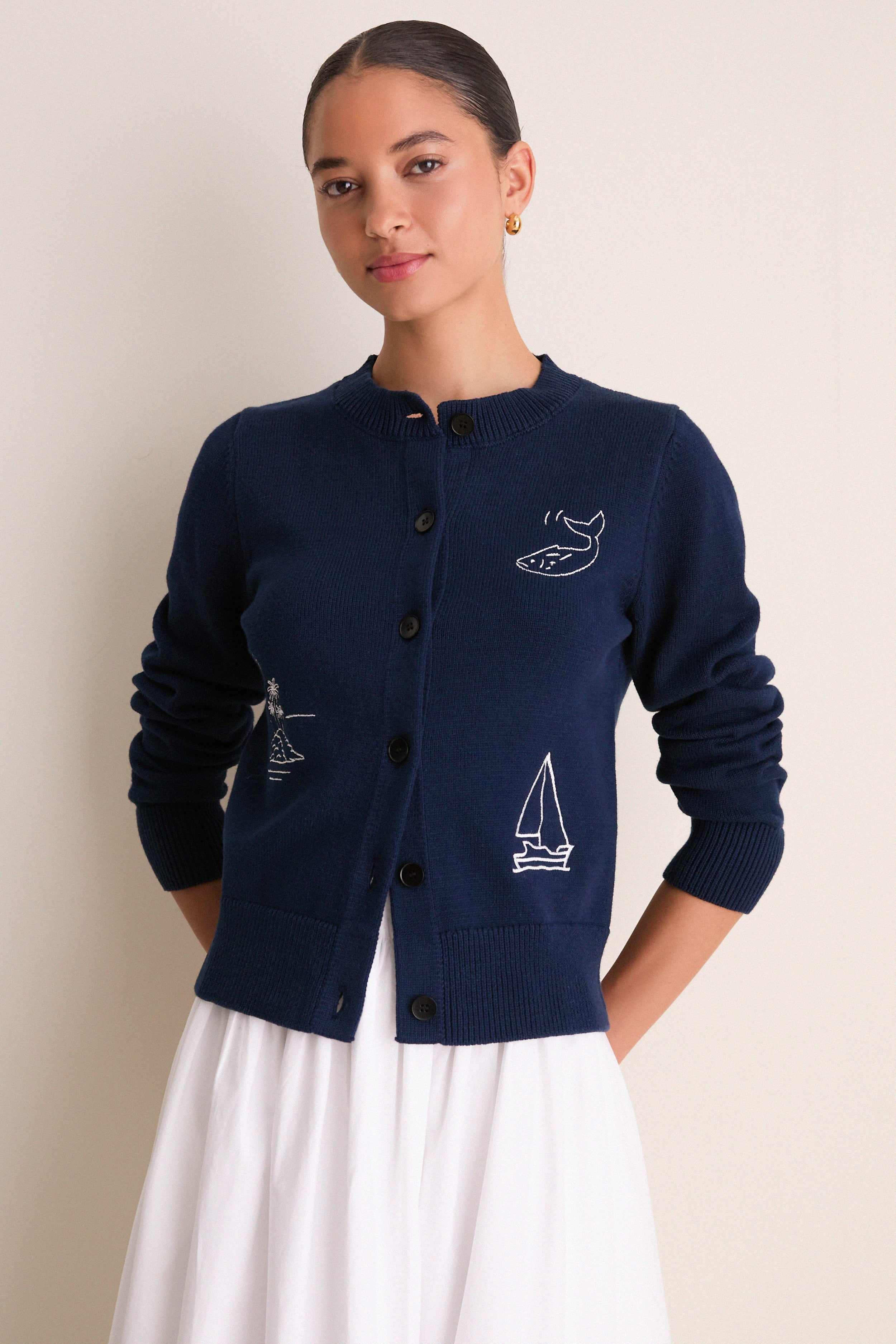 新品 import NAUTICAの2wayカーディガン 紺 S〜M Racking Stitch Cardigan | Nautica
