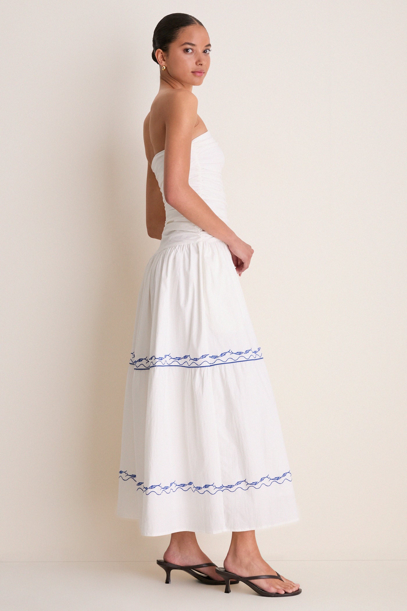 White and Blue Oia Midi Dress | Line & Dot White and Blue Oia Midi Dress | Line & Dot